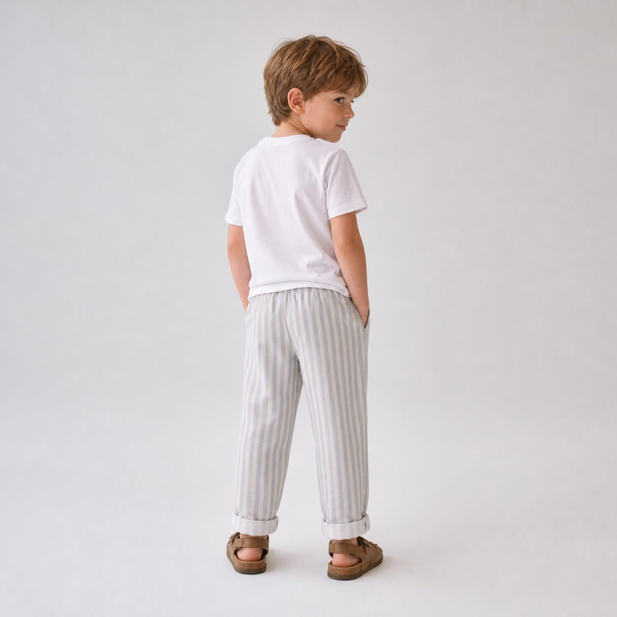 Gestreifte Leinenhose für Jungen mit Gummibund – Ansicht 2
