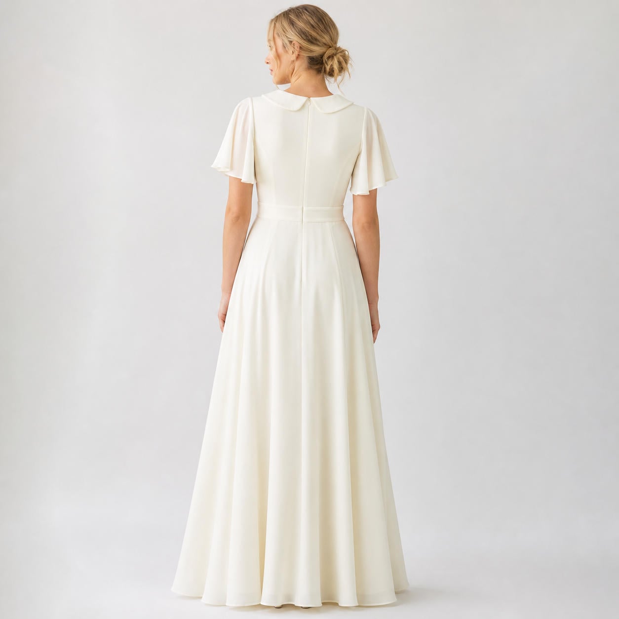 Kleid für Braut & Anlässe mit Flatterärmeln und Bubikragen – Ansicht 2