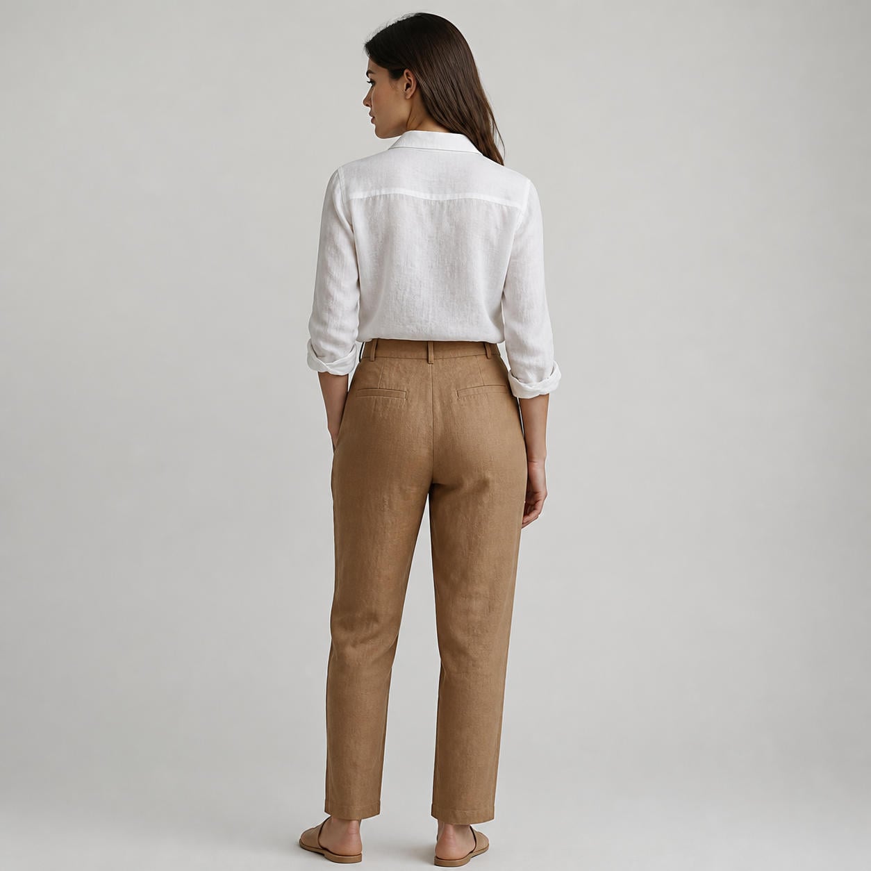Klassische langärmelige Leinen-Hemdbluse mit Knopfleiste – Ansicht 2