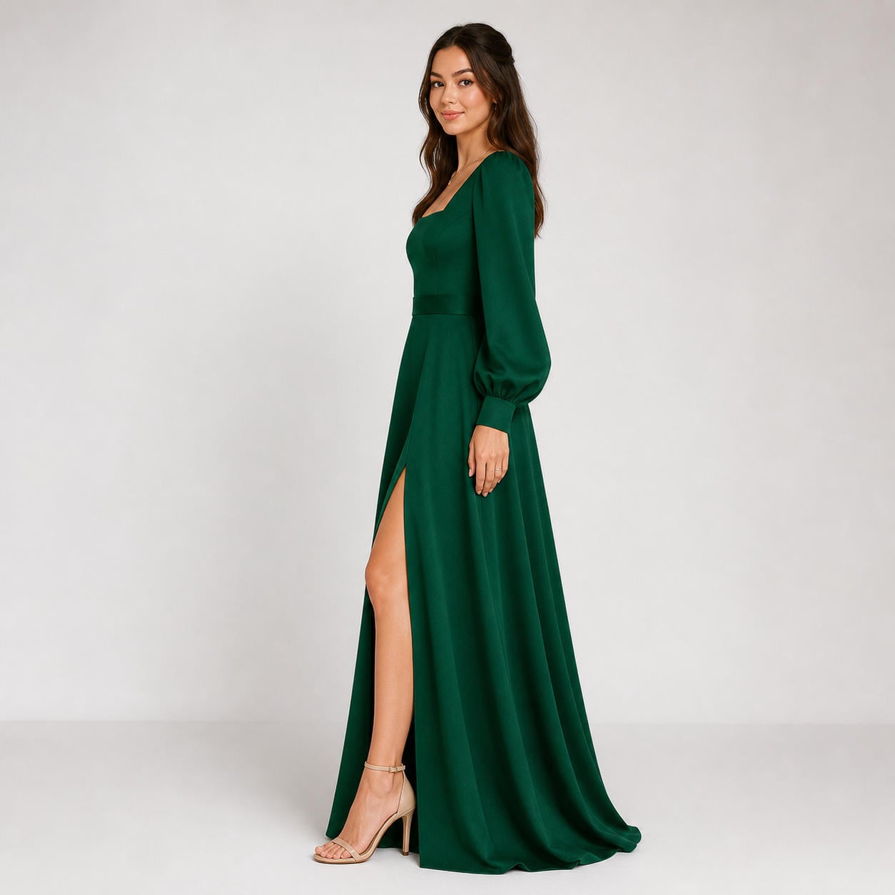 Elegantes Abendkleid mit V-Ausschnitt und Tellerrock – Ansicht 3