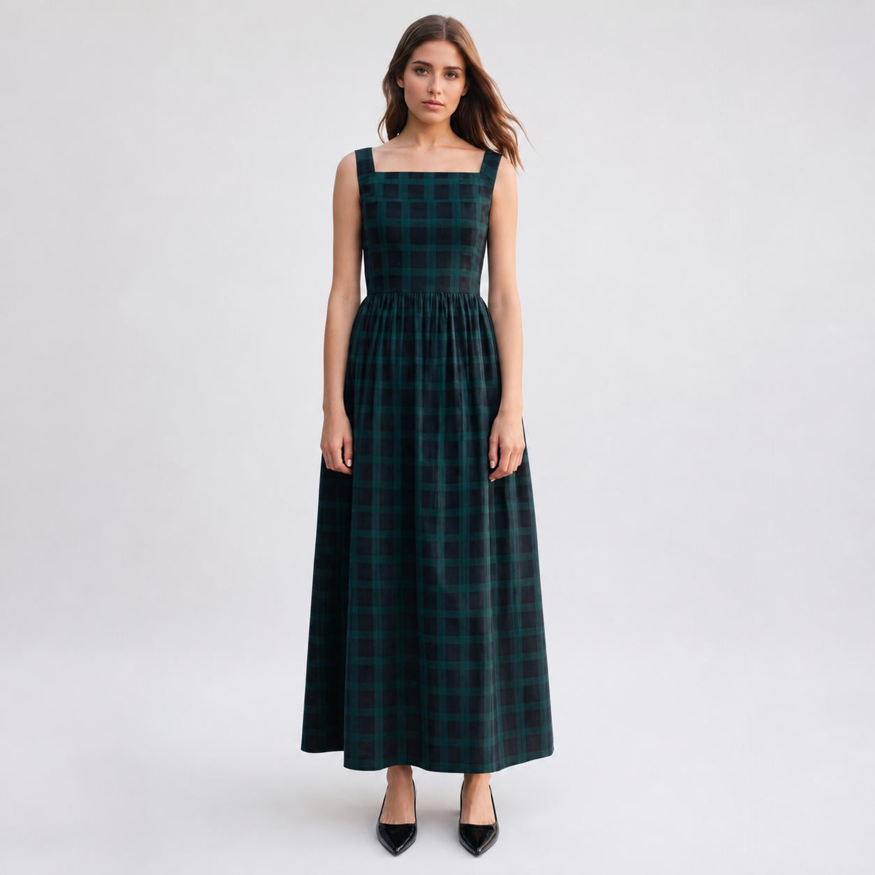 Florentiner Midikleid mit eckigem Ausschnitt und Puffärmeln