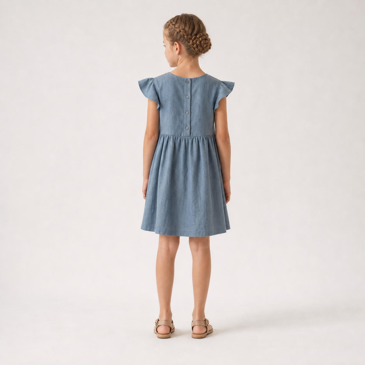 Leinen-Sommerkleid für Mädchen mit Flatterärmeln – Ansicht 2