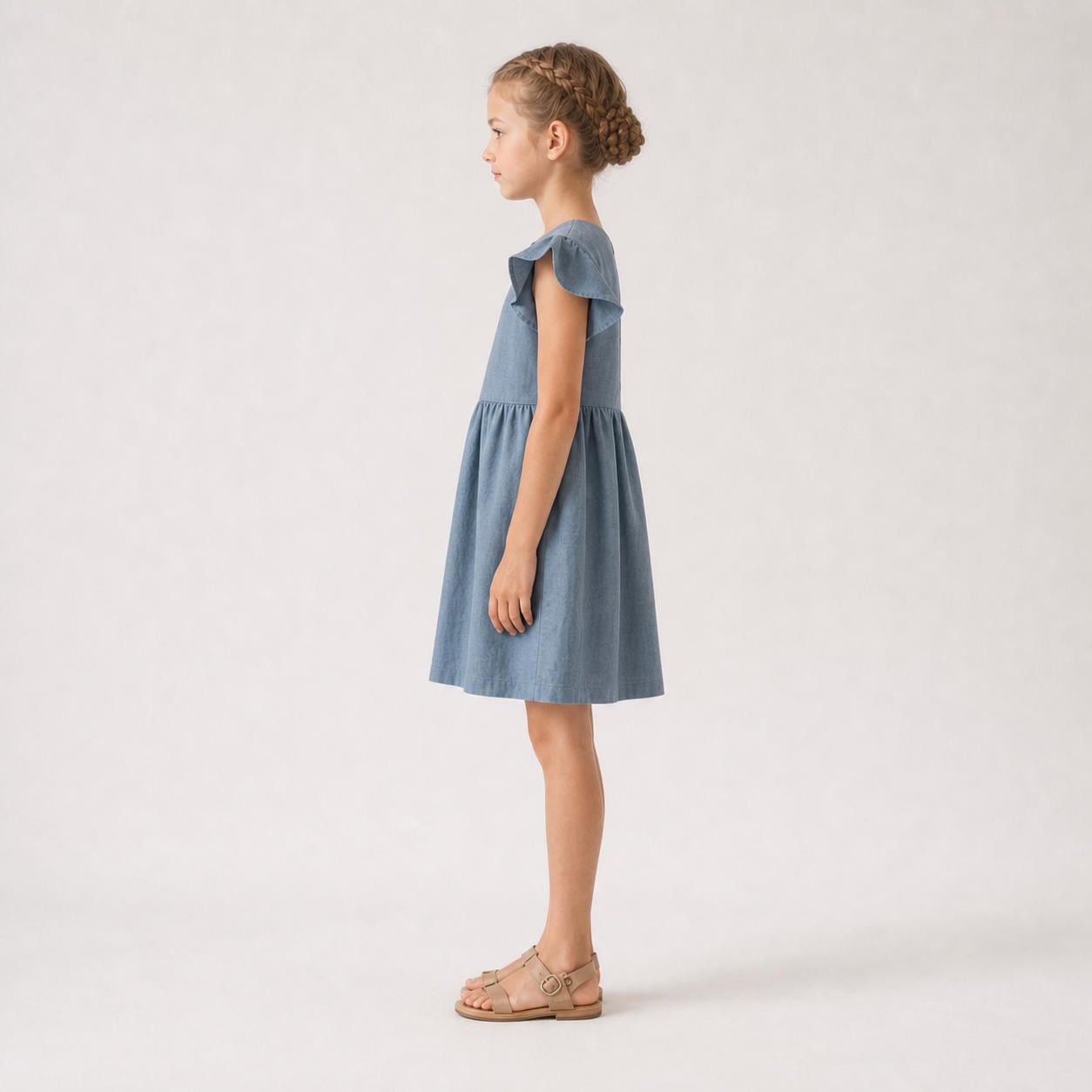 Leinen-Sommerkleid für Mädchen mit Flatterärmeln – Ansicht 3