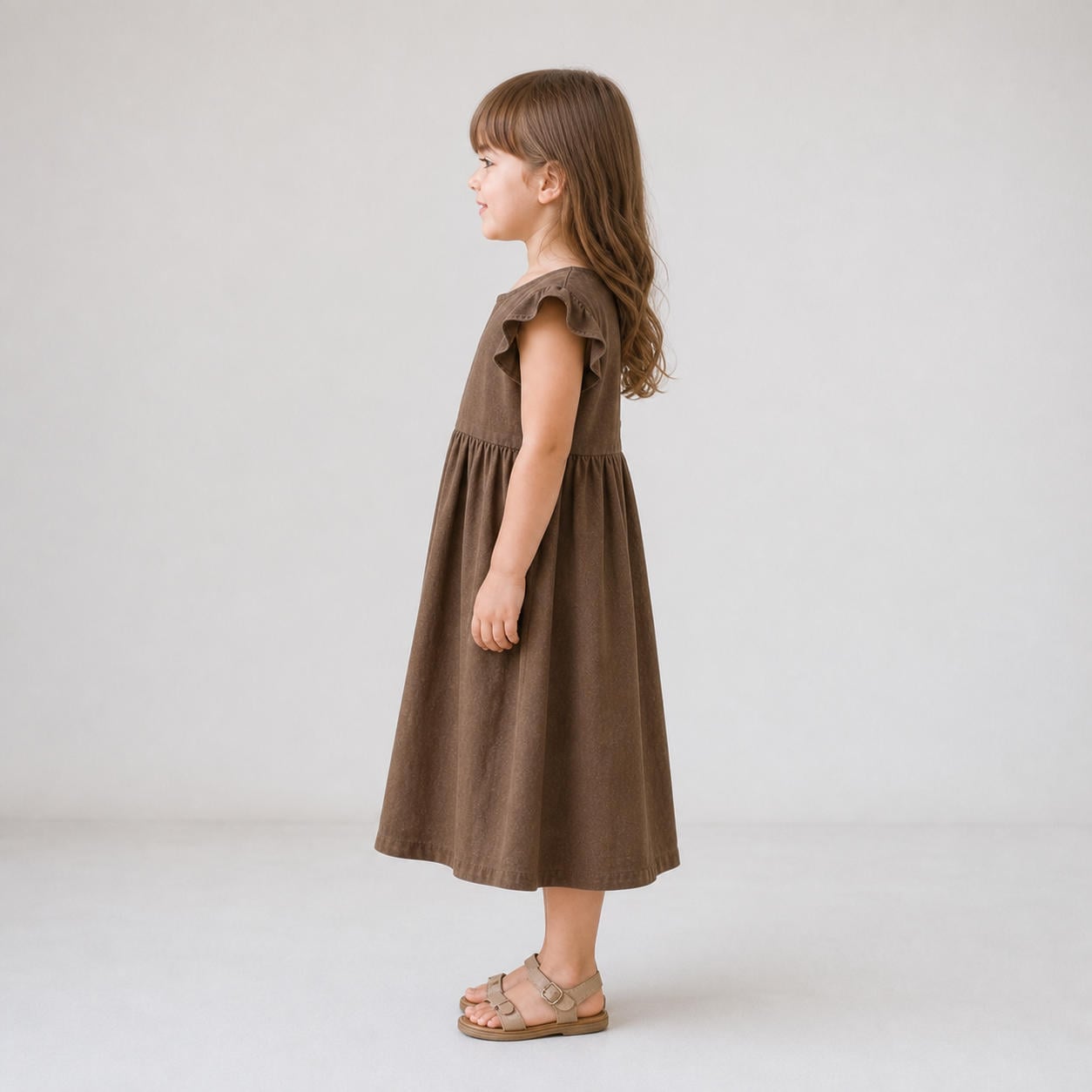 Leinen-Sommerkleid für Mädchen mit ausgestellten Flügelärmeln – Ansicht 3
