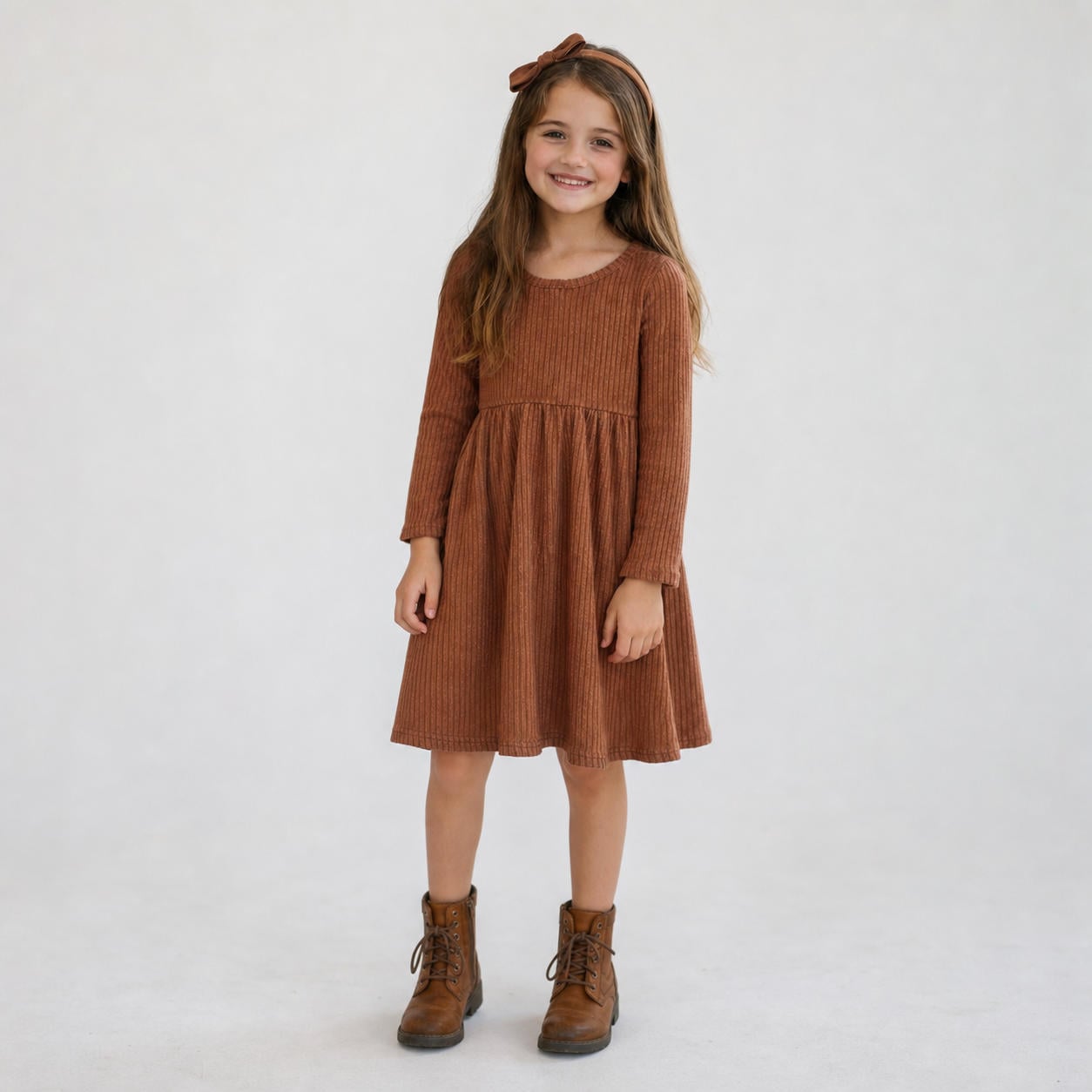 Langarm-Midikleid für Mädchen mit Empire-Taille
