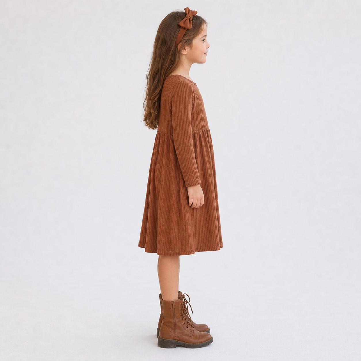 Langarm-Midikleid für Mädchen mit Empire-Taille – Ansicht 3