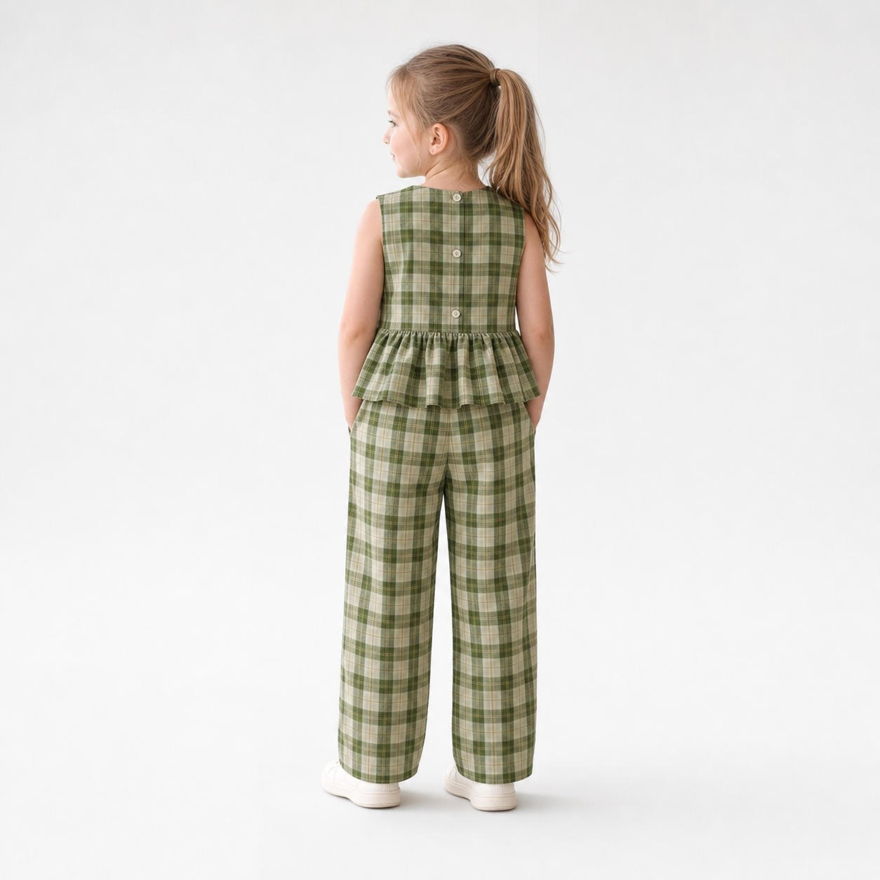 Mädchen-Set aus Schößchen-Oberteil und karierter Hose – Ansicht 2