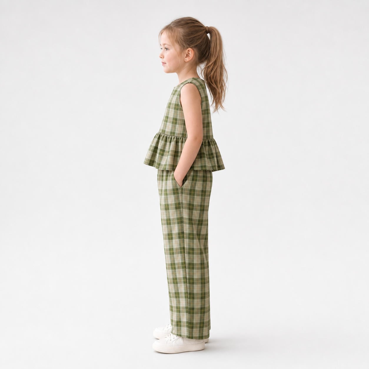 Mädchen-Set aus Schößchen-Oberteil und karierter Hose – Ansicht 3