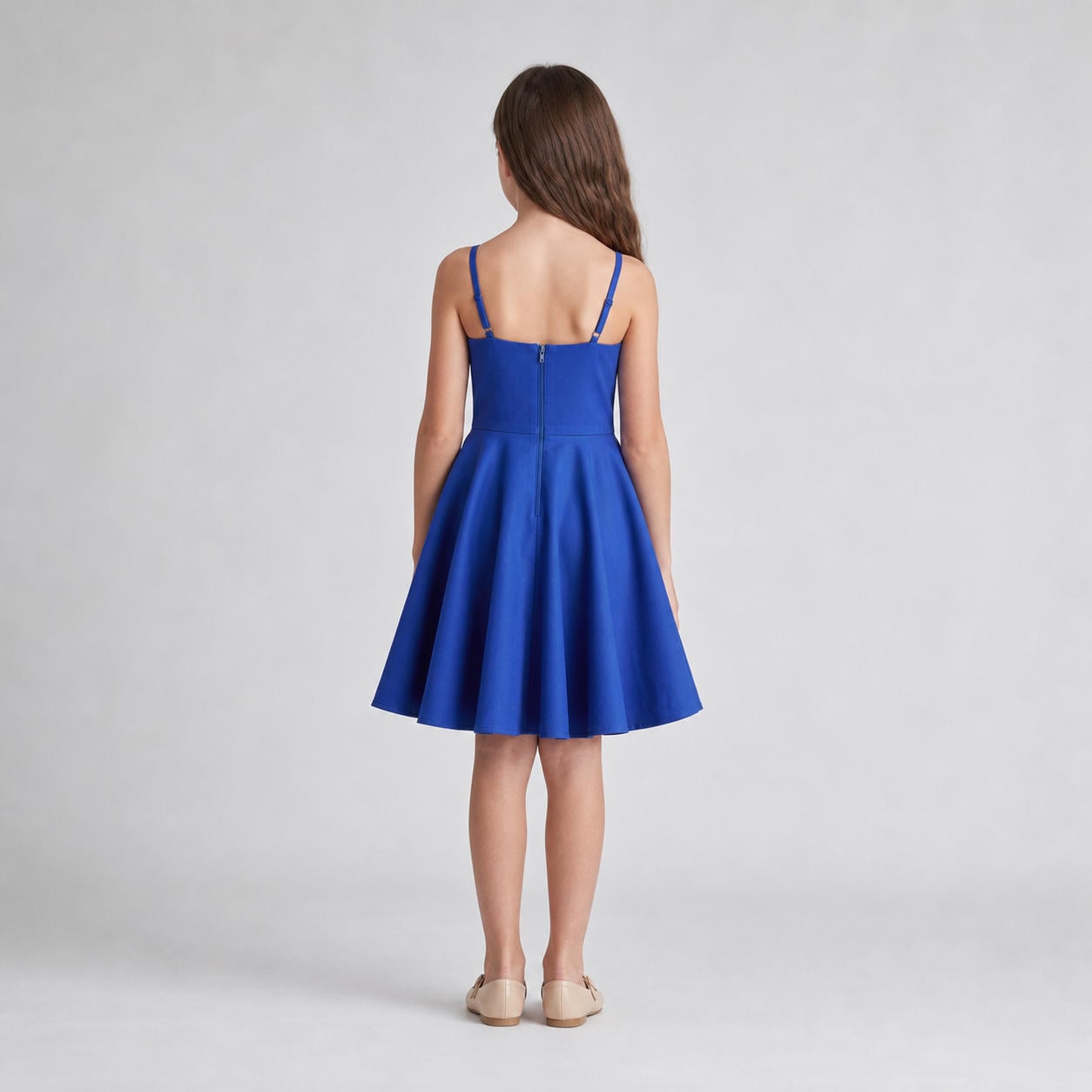 Rosa Dreh-Skaterkleid für Mädchen mit Spaghettiträgern – Ansicht 2