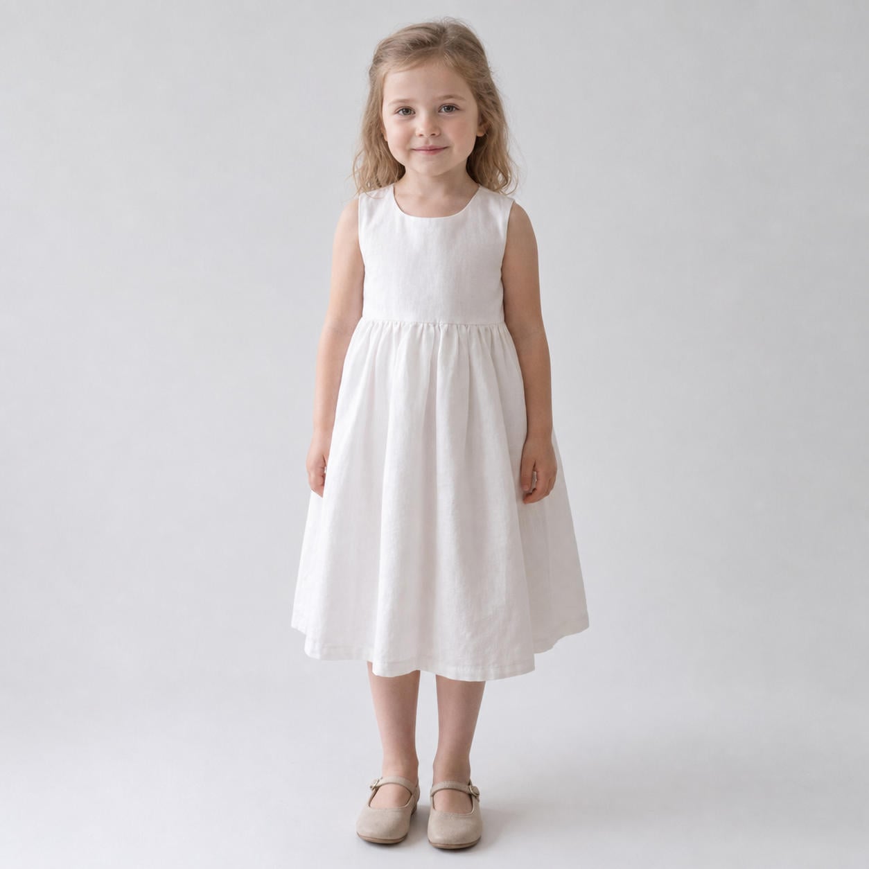 Ärmelloses Babydoll-Kleid aus Leinen für Mädchen