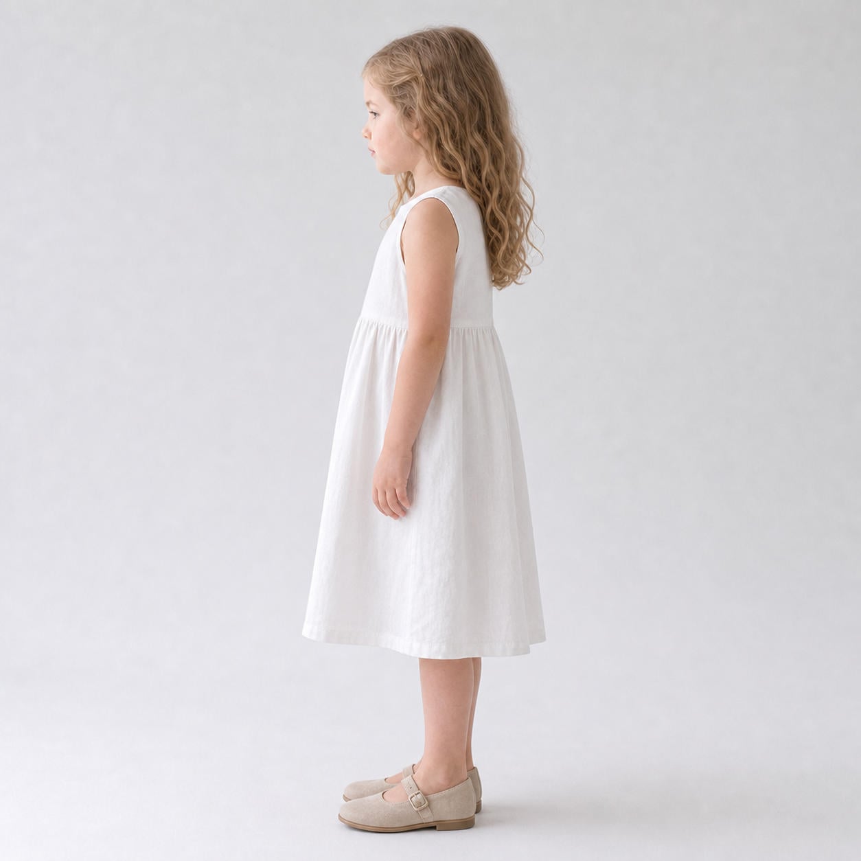 Ärmelloses Babydoll-Kleid aus Leinen für Mädchen – Ansicht 3