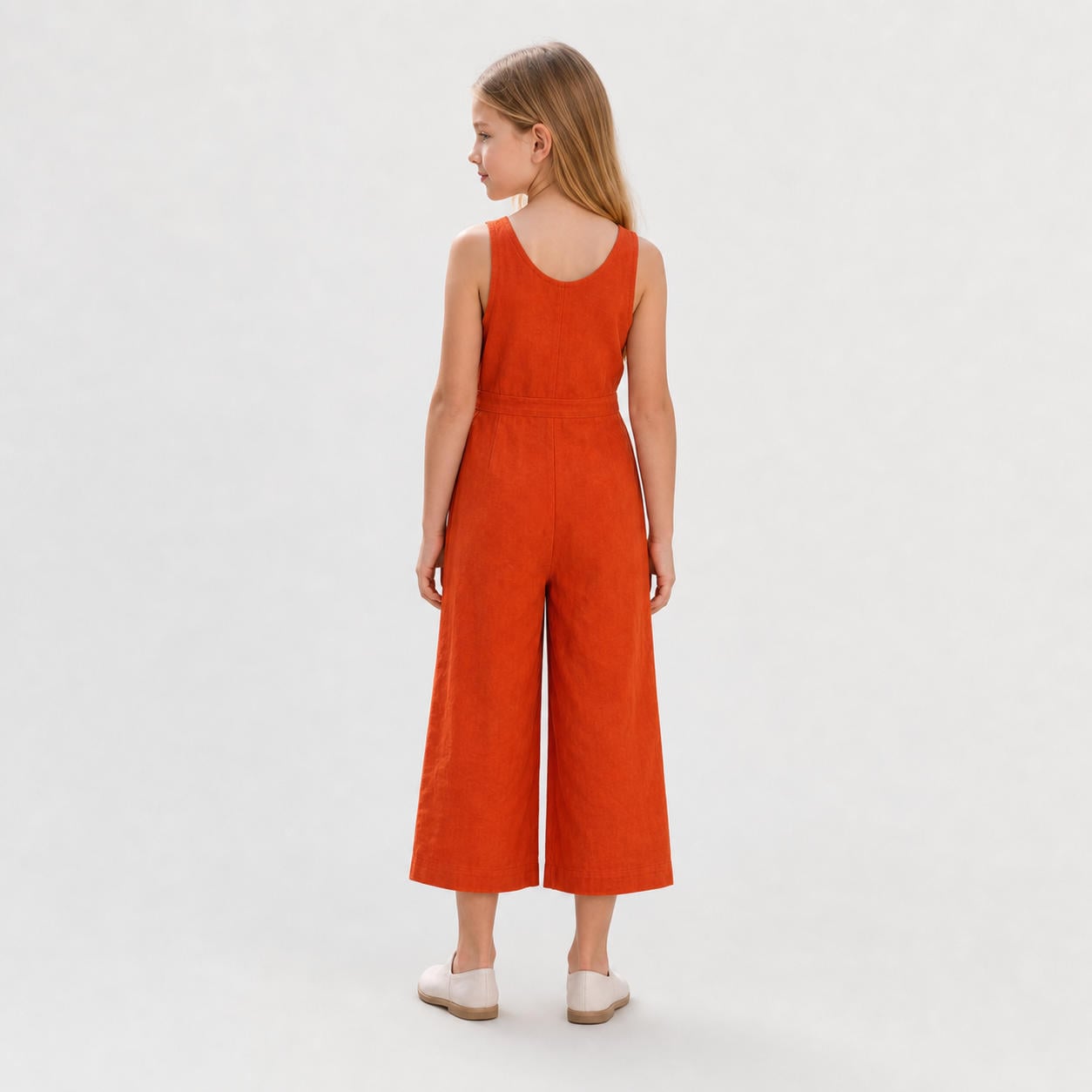 Ärmelloser Leinen-Jumpsuit für Mädchen mit weitem Bein – Ansicht 2