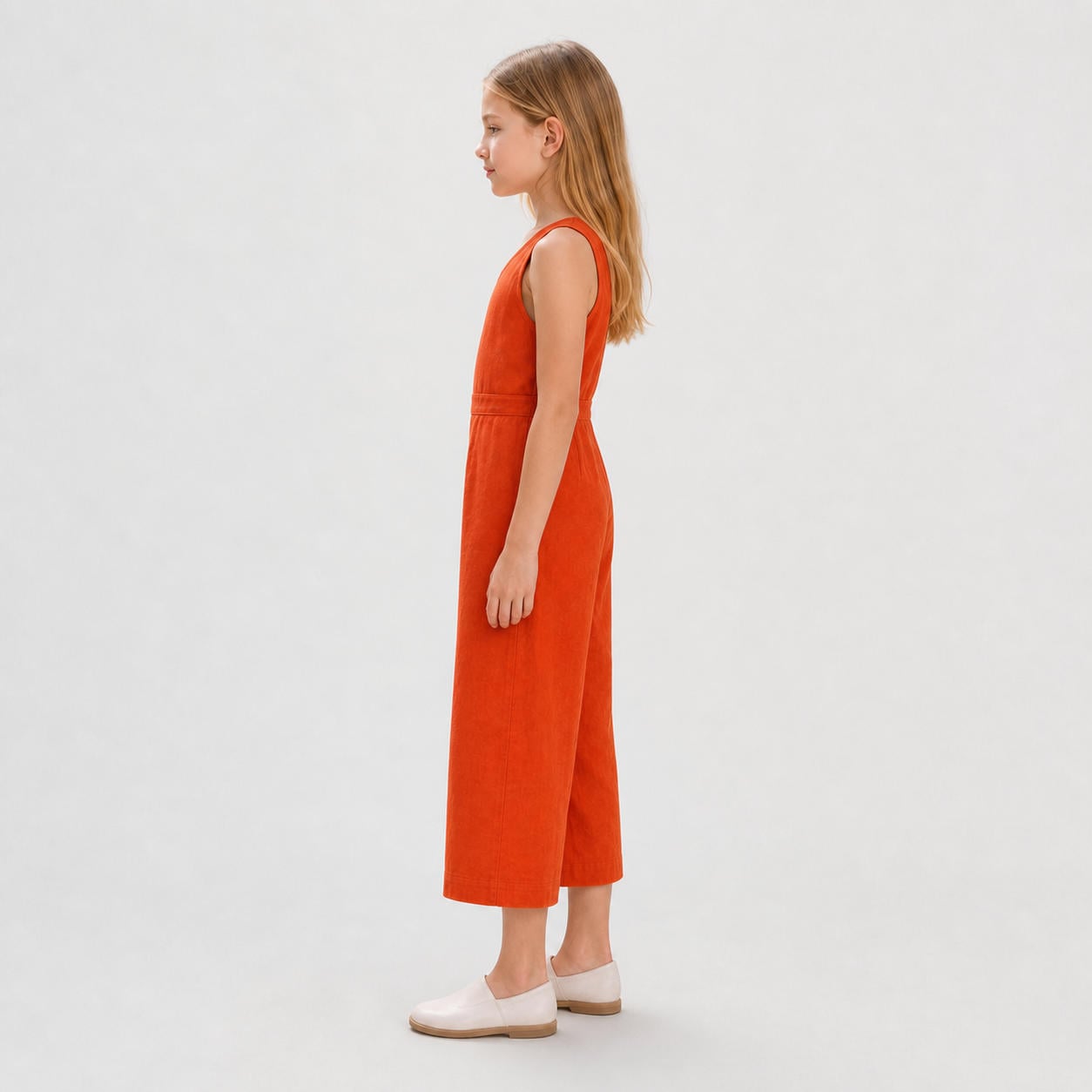 Ärmelloser Leinen-Jumpsuit für Mädchen mit weitem Bein – Ansicht 3