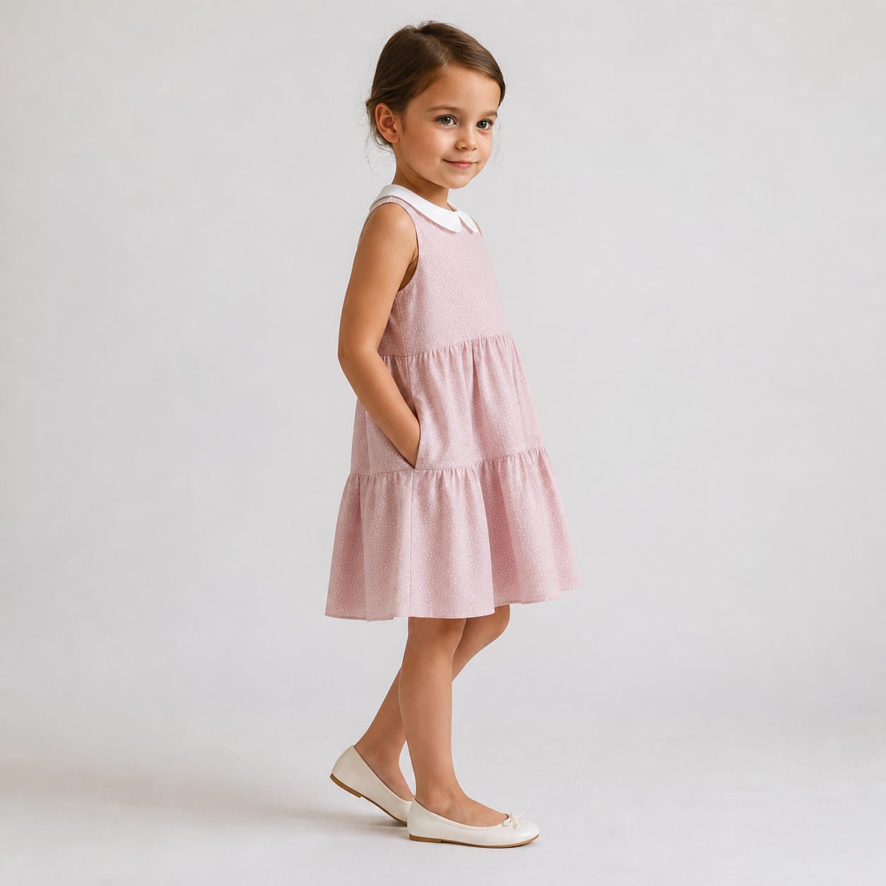 Stufenkleid für Mädchen mit Bubikragen und Taschen (2–10 Jahre) – Ansicht 3