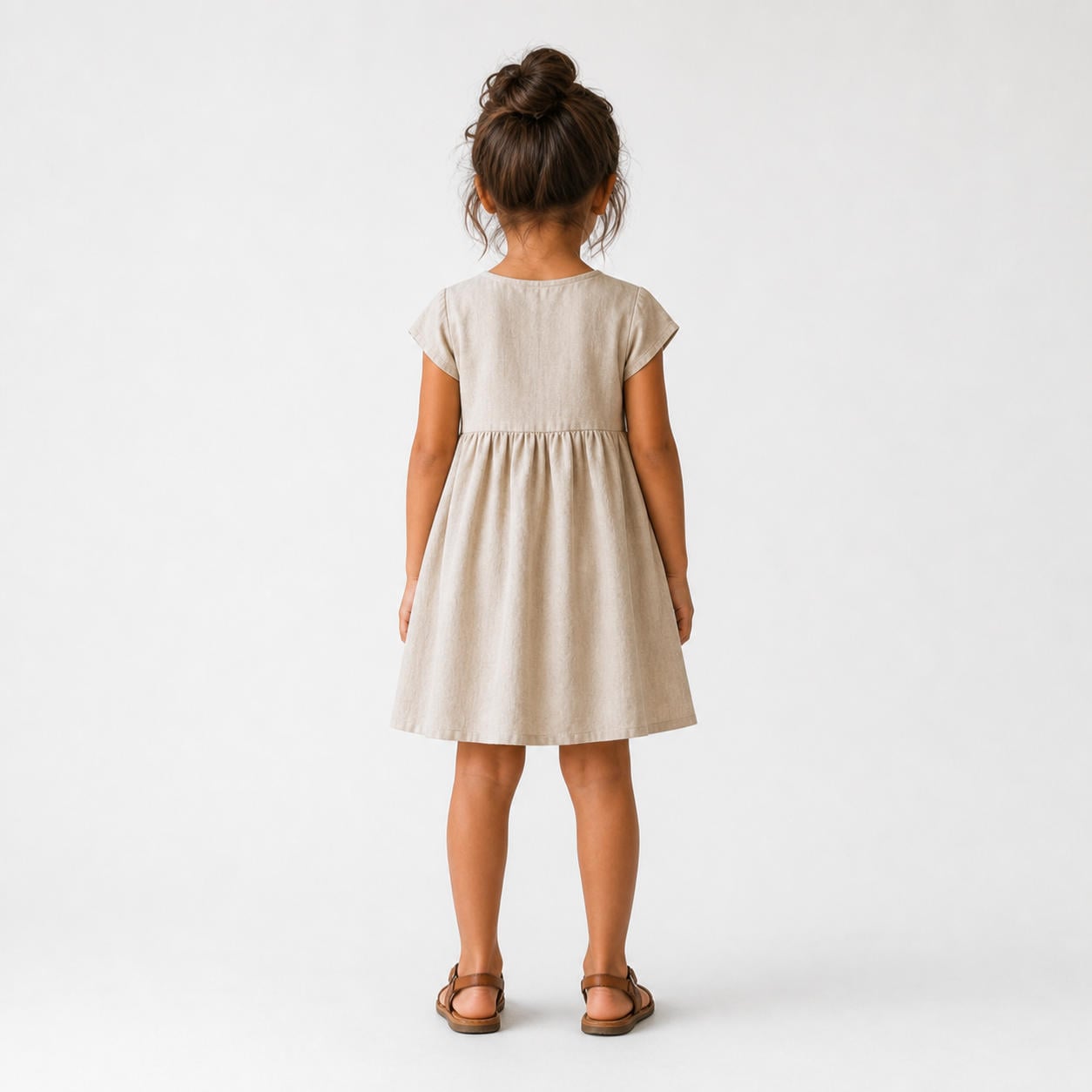 Leinenkleid für Mädchen mit V-Ausschnitt und Empire-Taille – Ansicht 2
