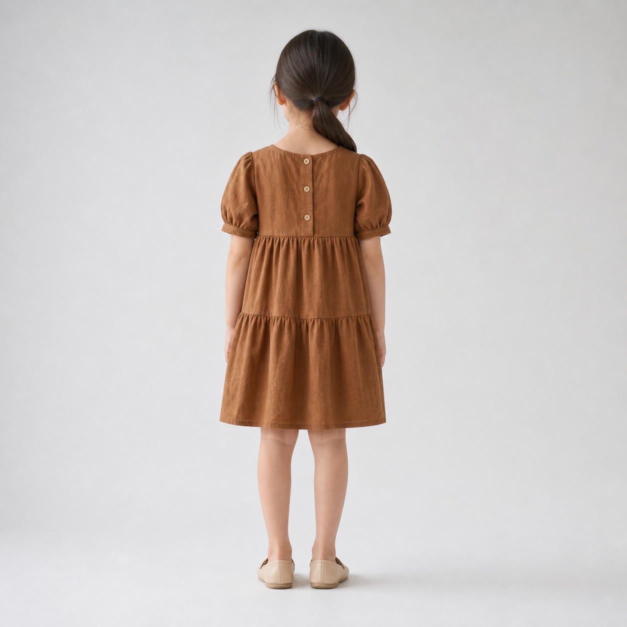 Stufenkleid für Mädchen mit V-Ausschnitt und Bischofsärmeln – Ansicht 2