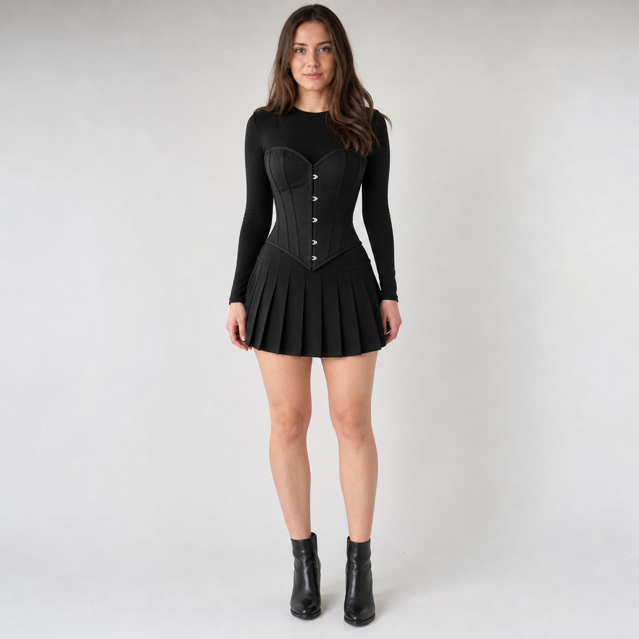 Gothic-Halloween-Set aus Korsett mit Herzausschnitt und Faltenminirock