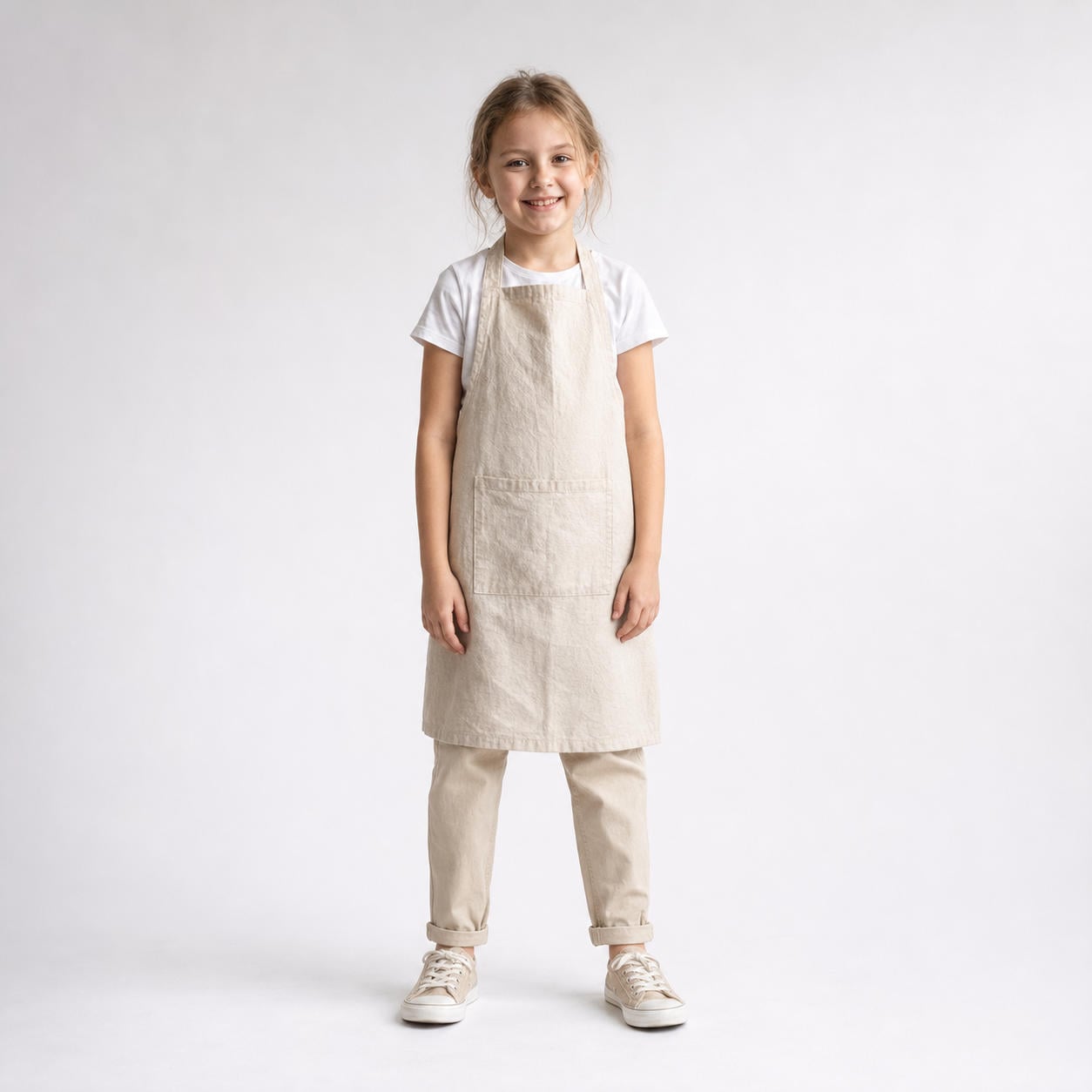 Leinen-Kinderschürze mit gekreuzten Rückenträgern