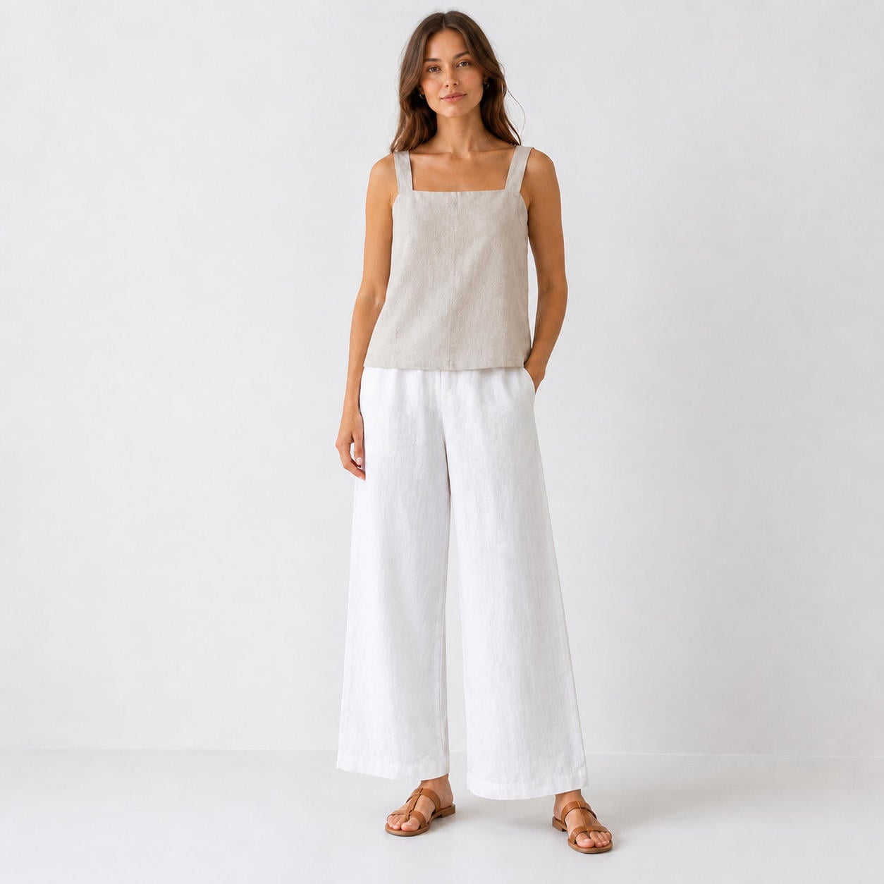 Leinen-Set aus Tunika-Oberteil und weiter Hose