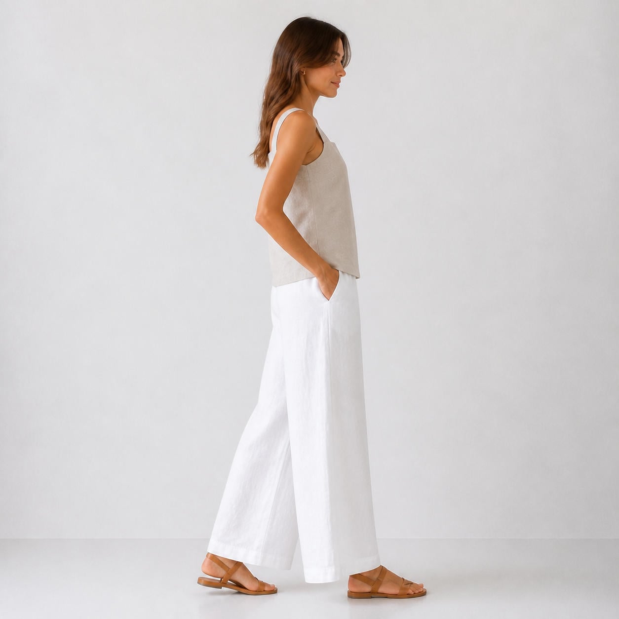 Leinen-Set aus Tunika-Oberteil und weiter Hose – Ansicht 3