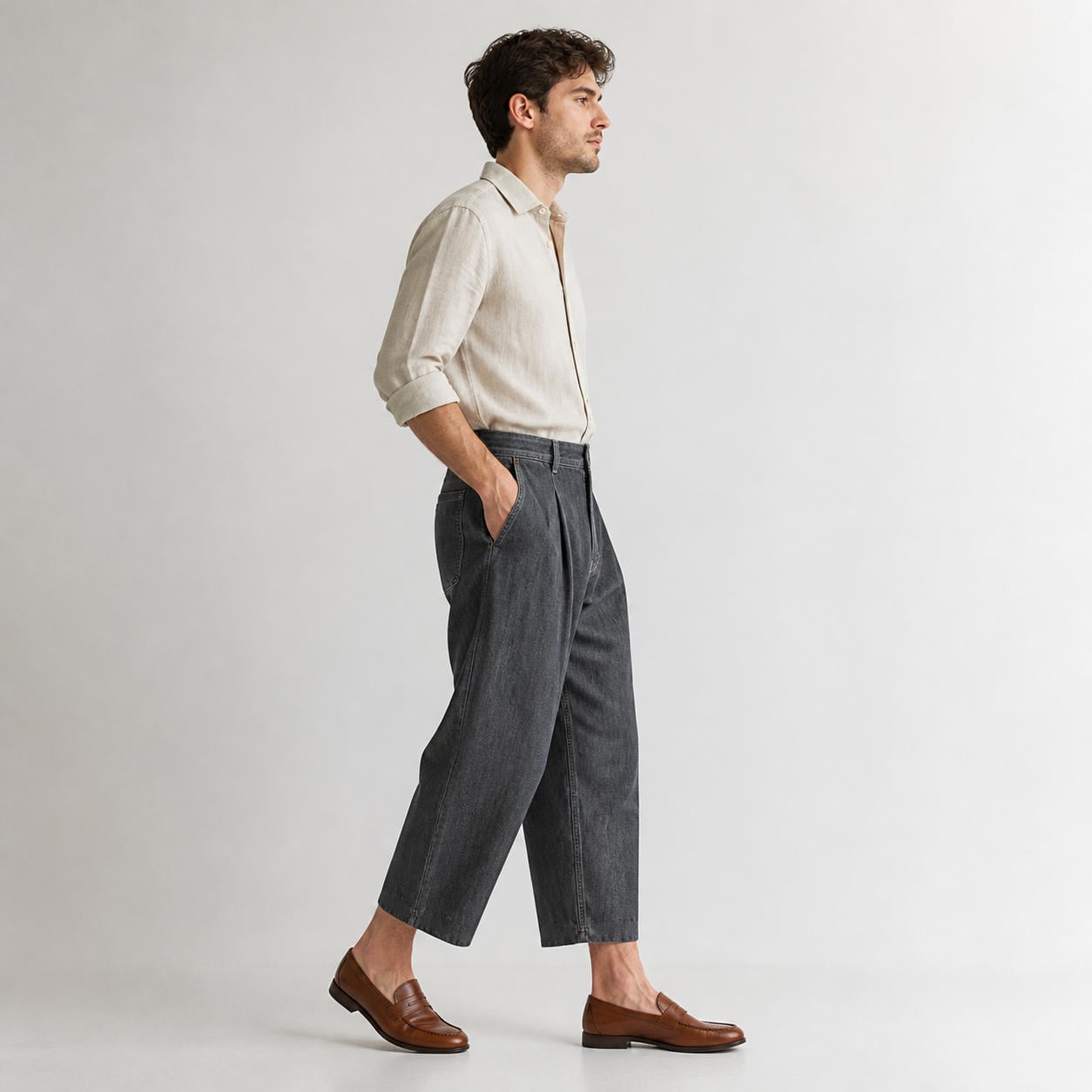 Weite Herren-Caprihose mit Bundfalten im Streetwear-Stil der 90er – Ansicht 3