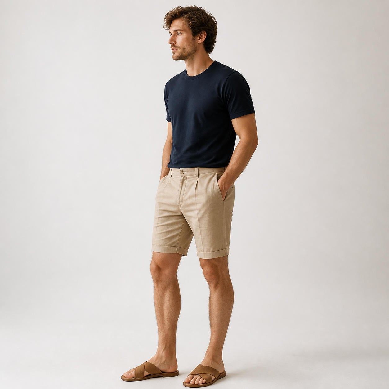 Lässige Herren-Bermudashorts aus Leinen – Ansicht 3