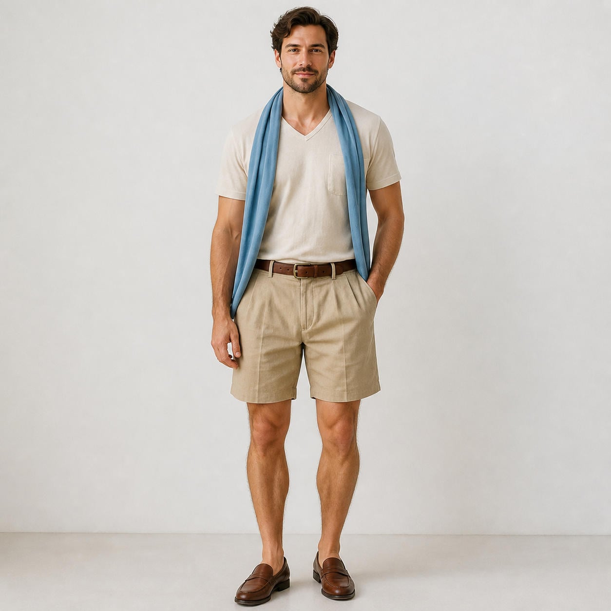 Herren-Leinenshorts mit Bundfalten