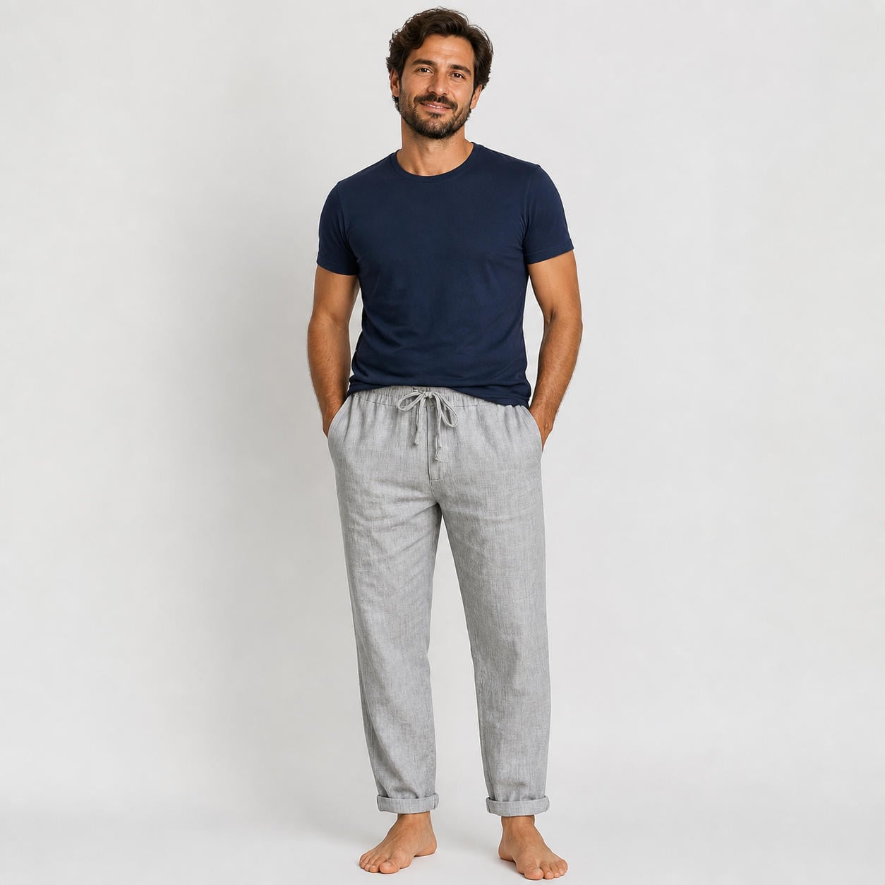 Locker sitzende Herren-Leinenhose mit Gummibund