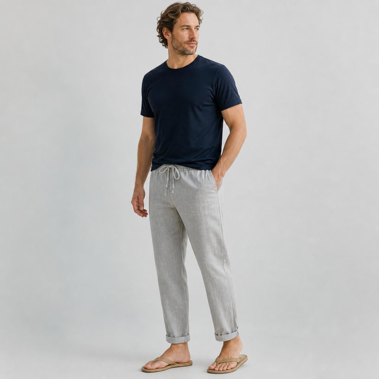 Locker sitzende Herren-Leinenhose mit Gummibund – Ansicht 3