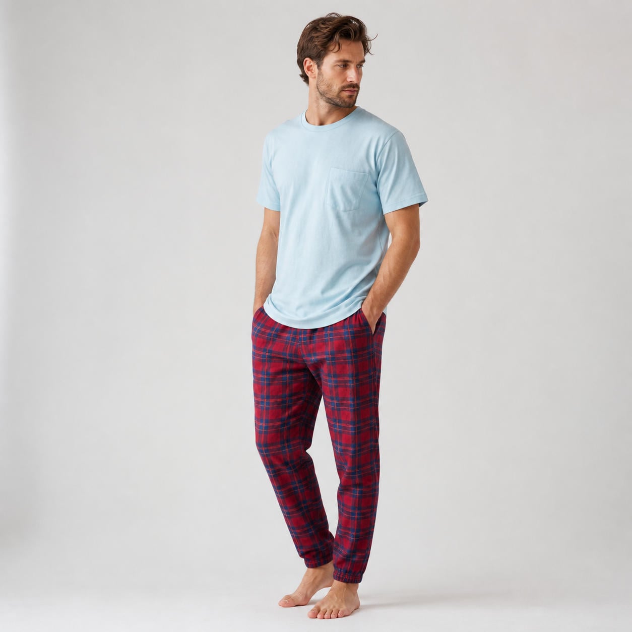 Lockerer Herren-Pyjama aus Leinen (Hemd + Hose) – Ansicht 3