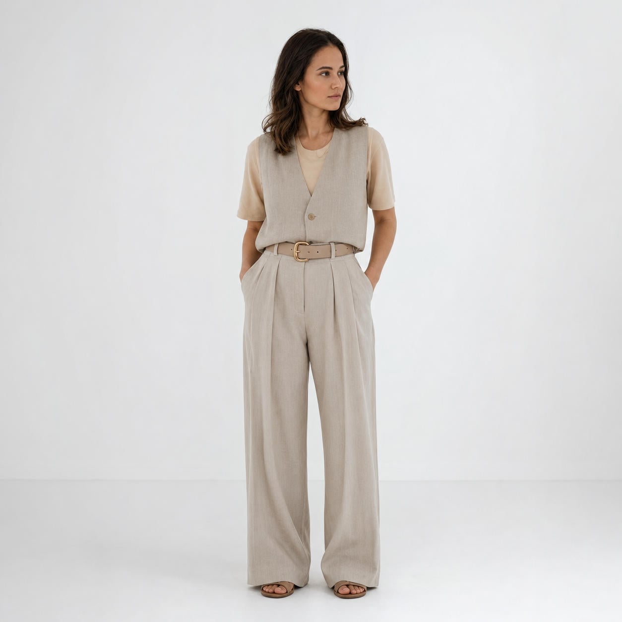 Klassisch-elegantes Leinen-Set: Weste und weite Bundfaltenhose