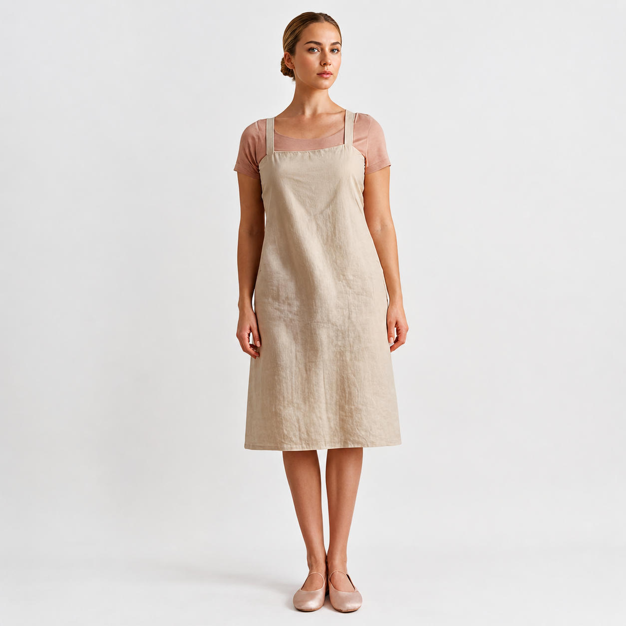 Linen Crossback Pinafore Apron Dress