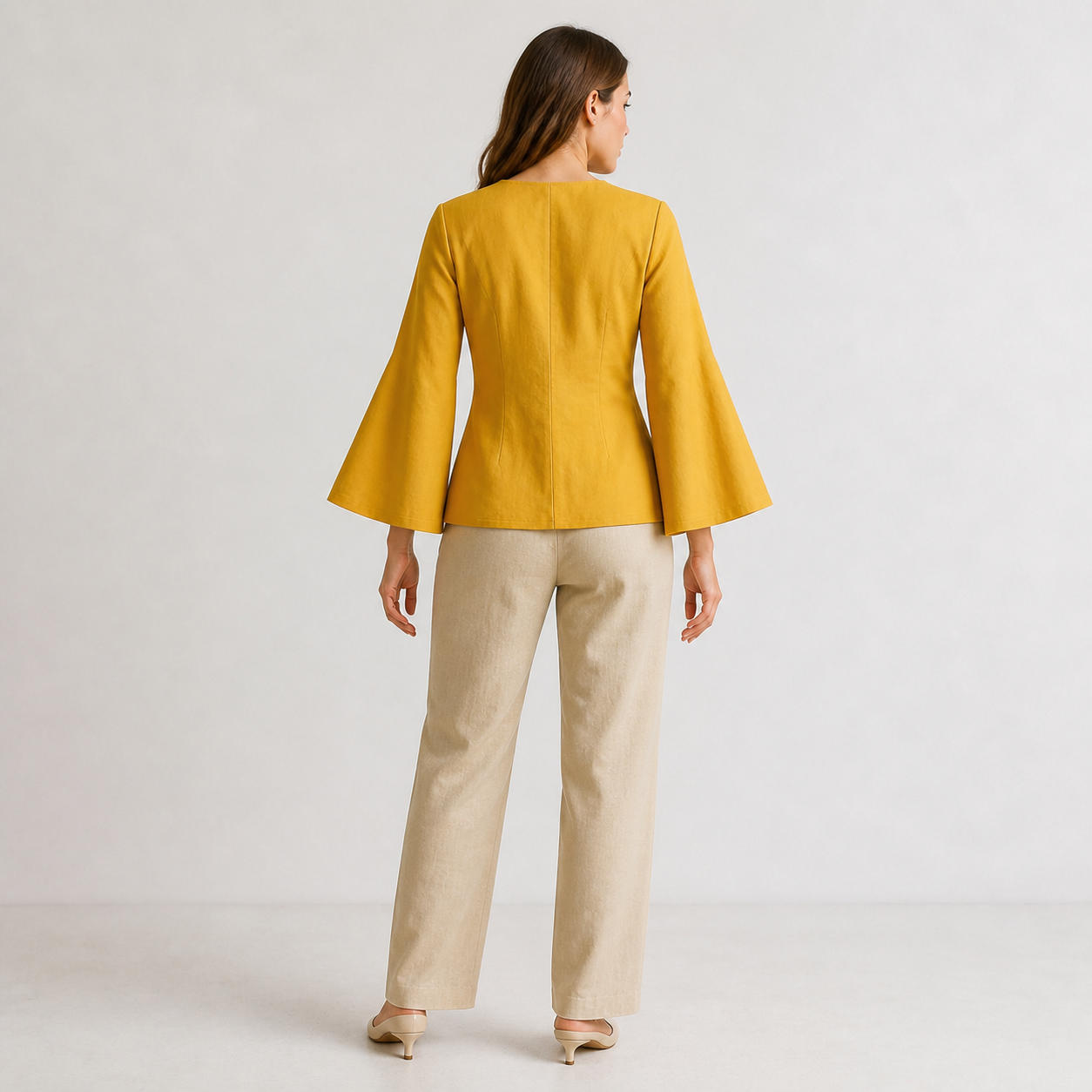V-Neck Linen Blouse with Bell Sleeves – view 2
