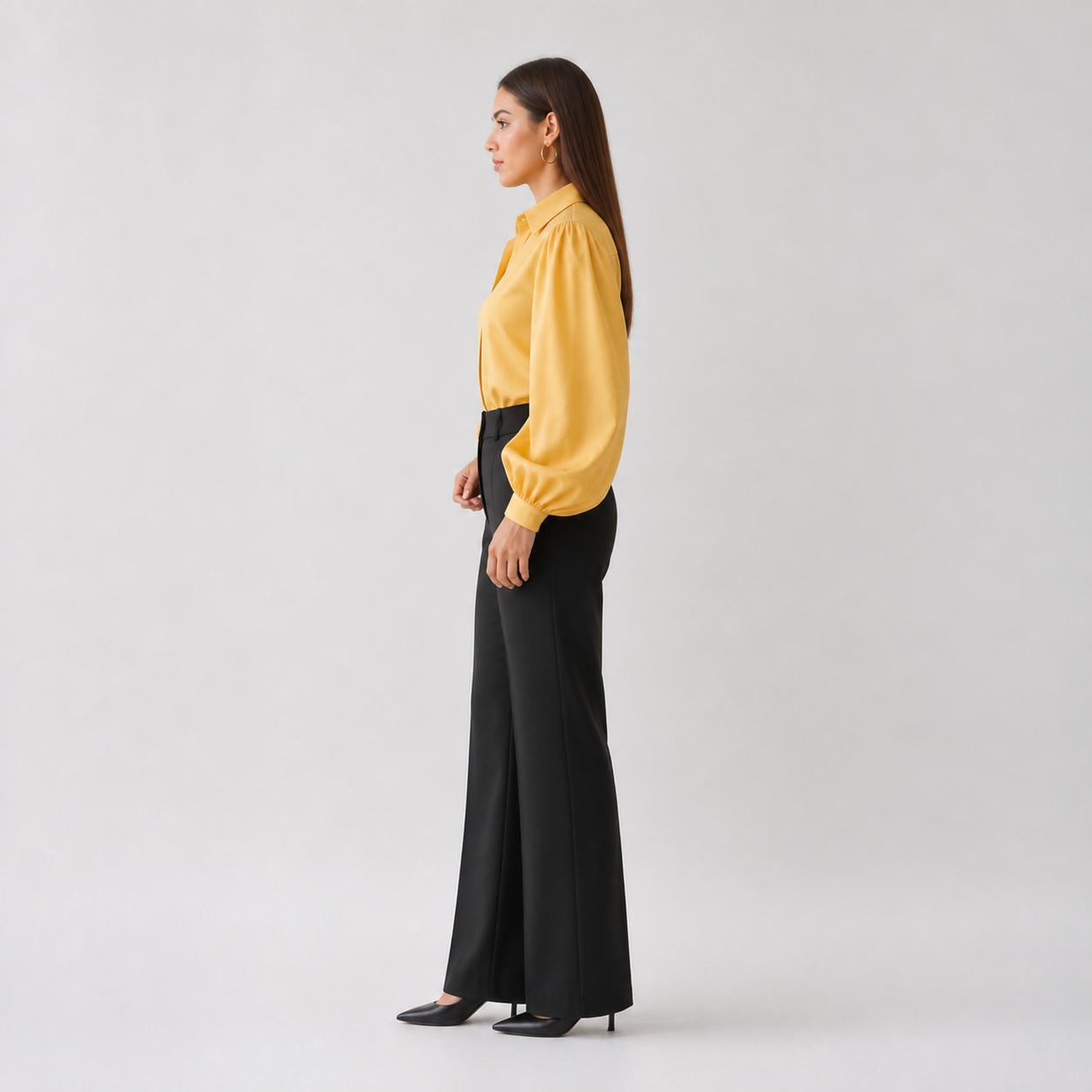 Button-Up Blouse with Bishop Sleeves – view 3