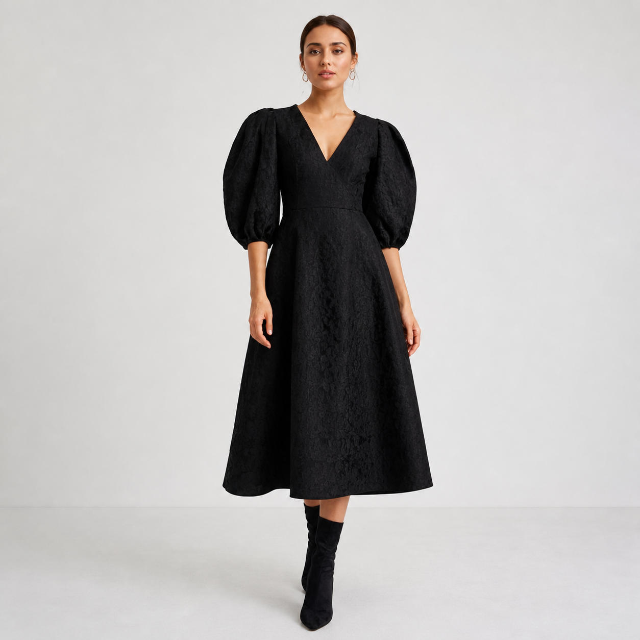 Classic Black A-Line Dress with Short Sleeves