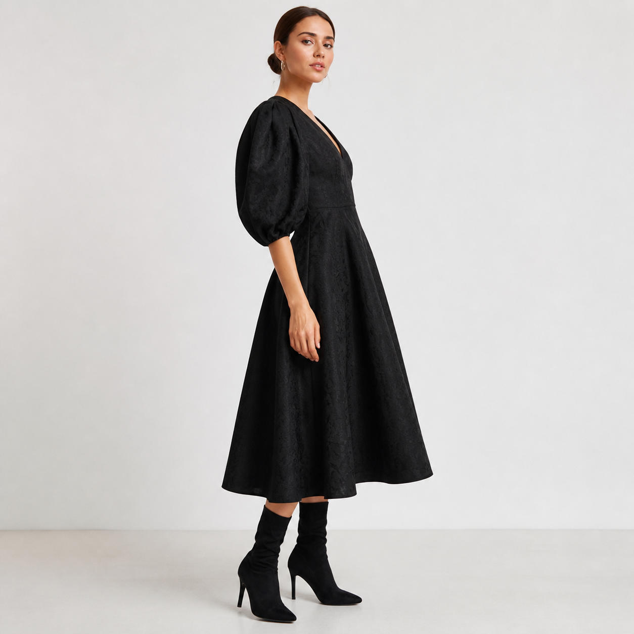 Classic Black A-Line Dress with Short Sleeves – view 3