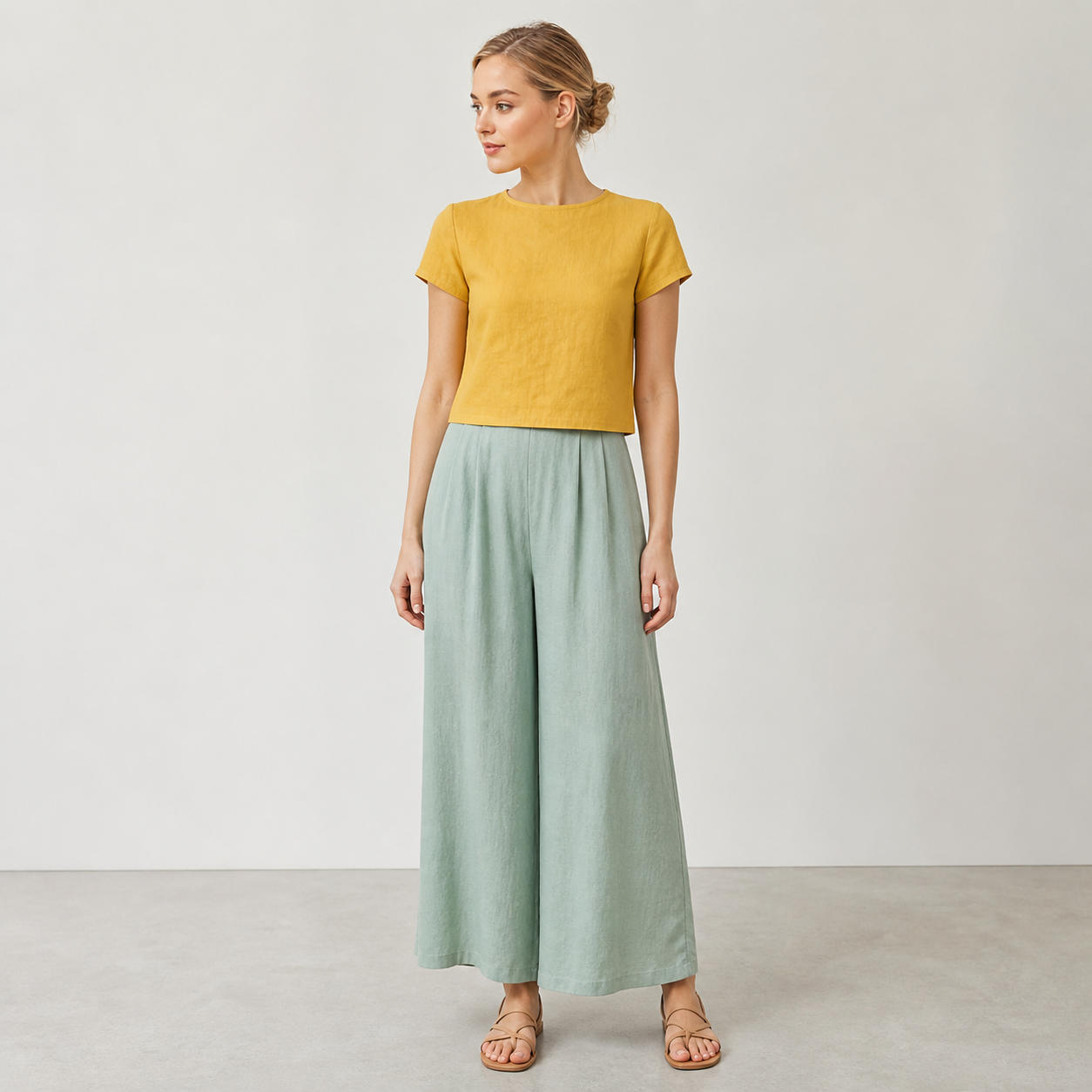 Linen Crop Top with Back Button Closure