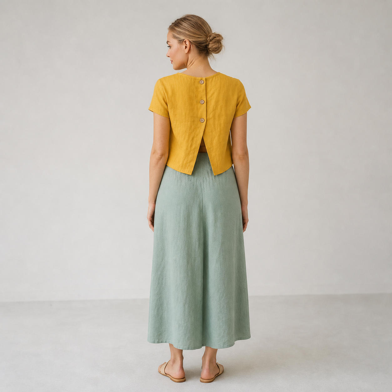 Linen Crop Top with Back Button Closure – view 2