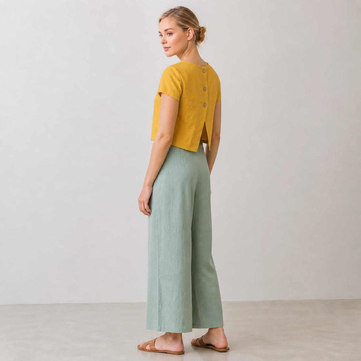 Linen Crop Top with Back Button Closure – view 3