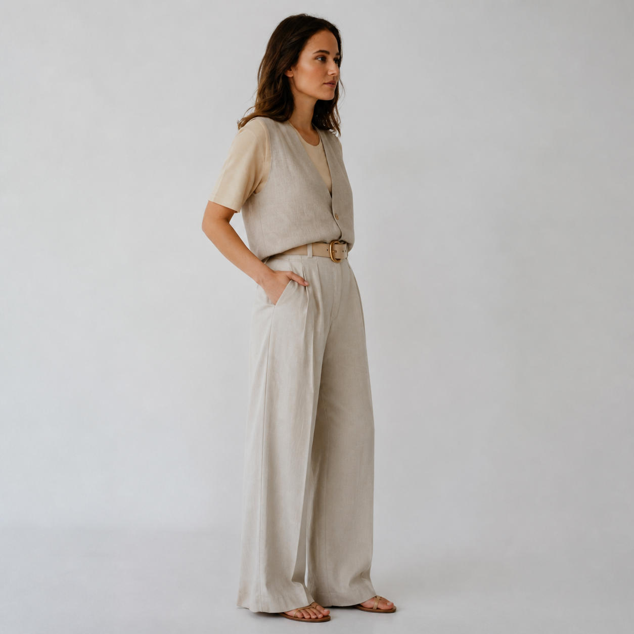 Old Money Linen Set Vest and Wide-Leg Pleated Trouser – view 3