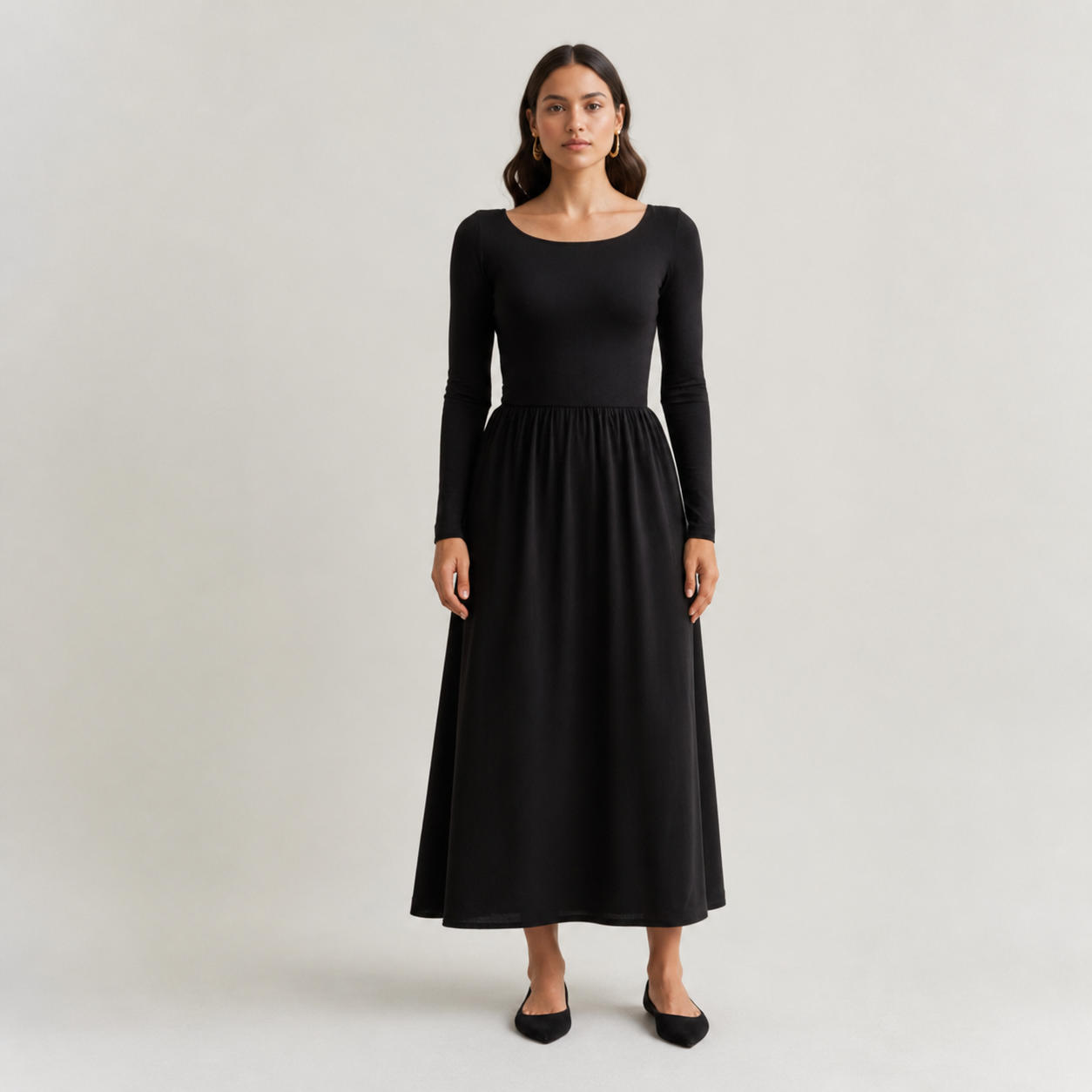 Two-Tone Contrast Midi Dress
