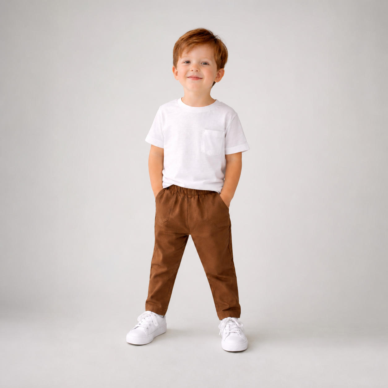 Boys Kids Pants with Patch Pockets and Elastic Waist