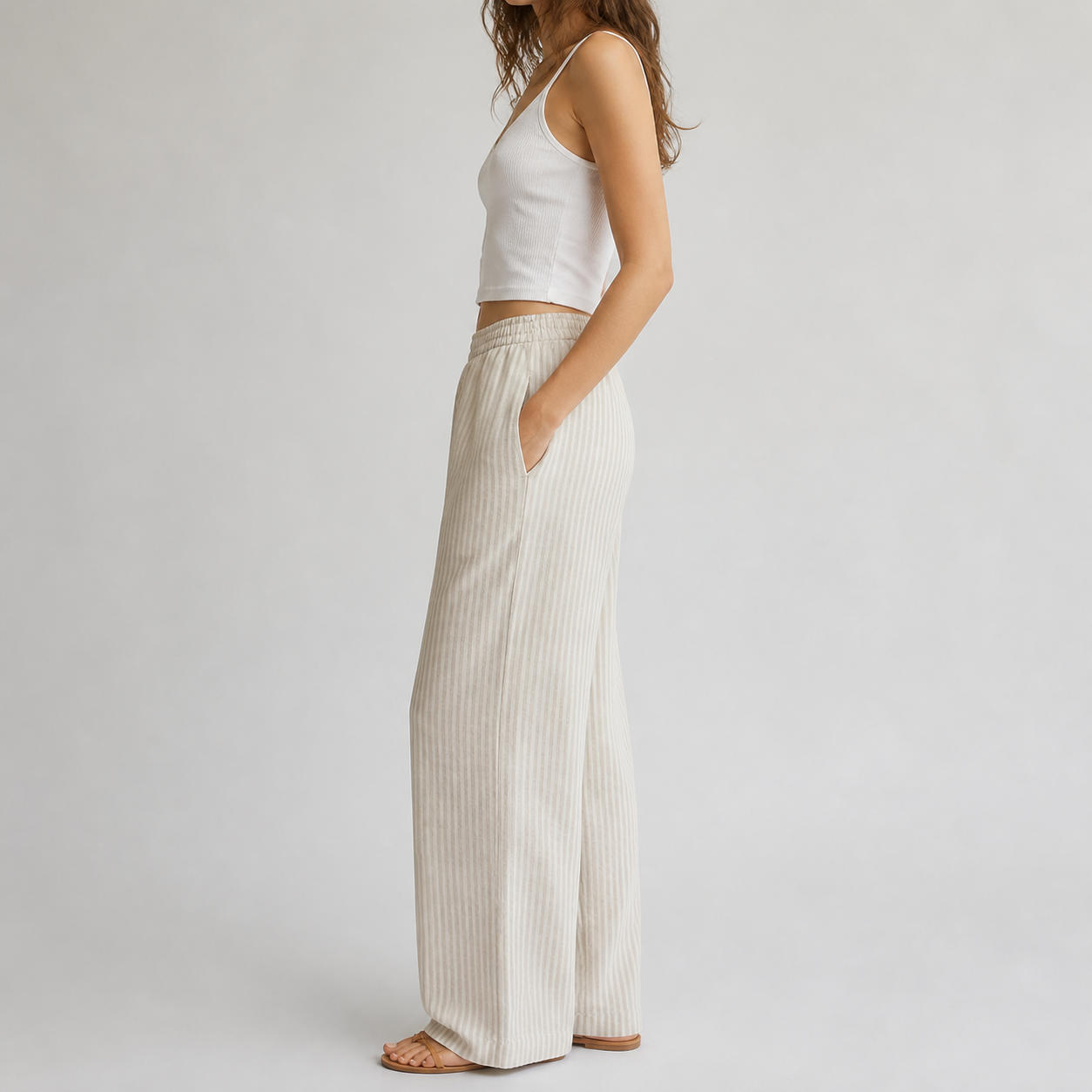 Relaxed Linen Pants with Elastic Waistband and Pockets – view 3