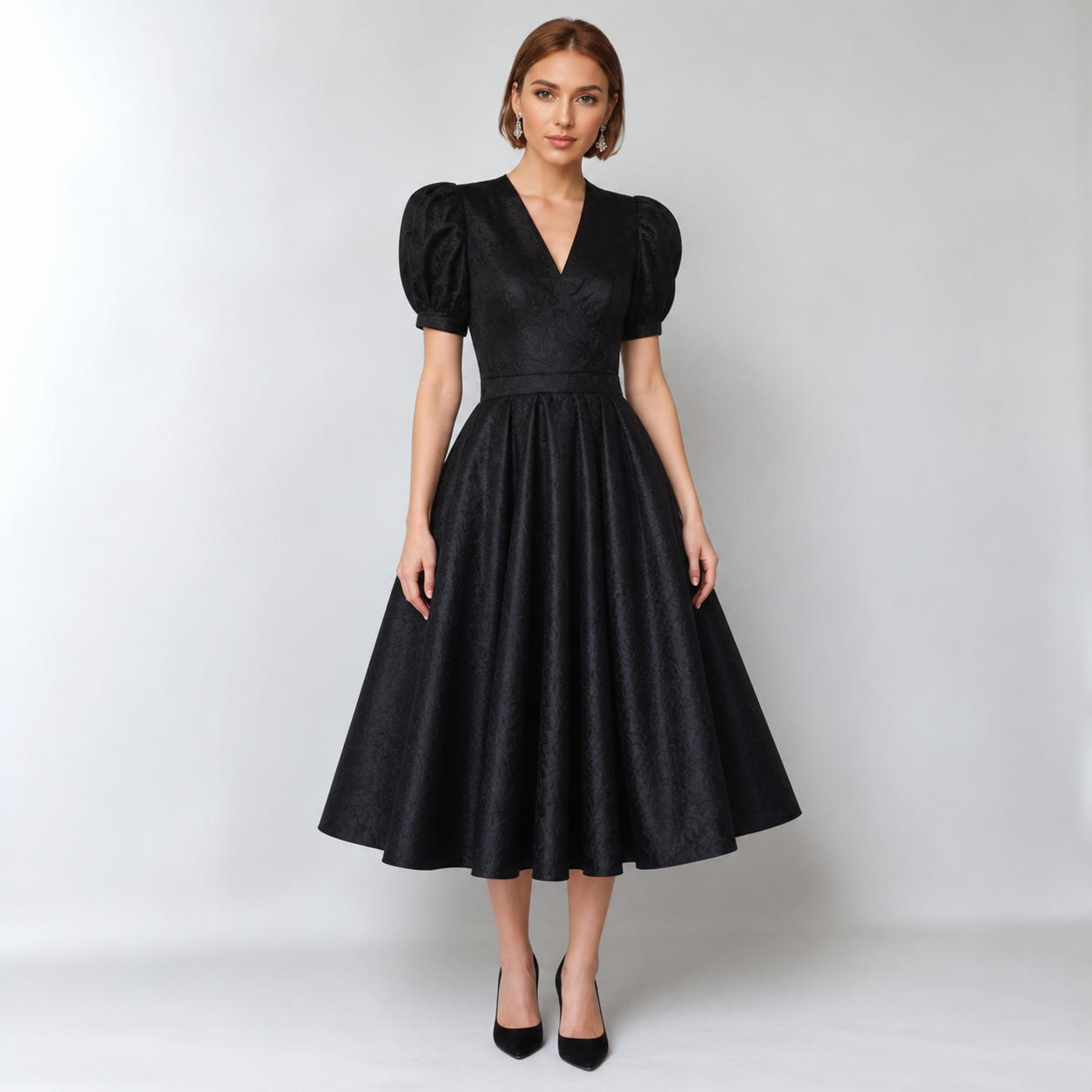 Fitted Elegant Midi Dress with Unique Neckline