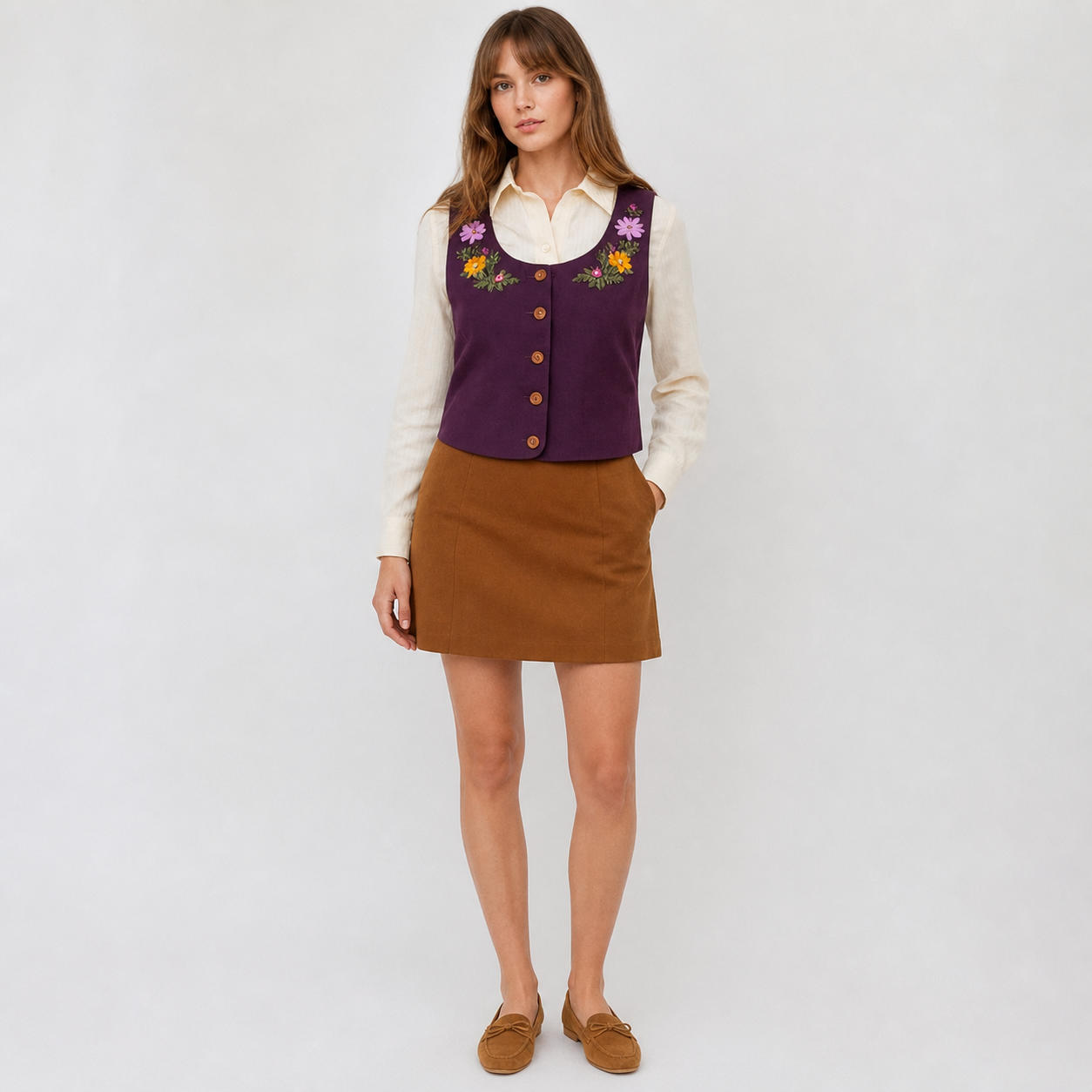 Fitted Tailored Vest Top with Front Buttons
