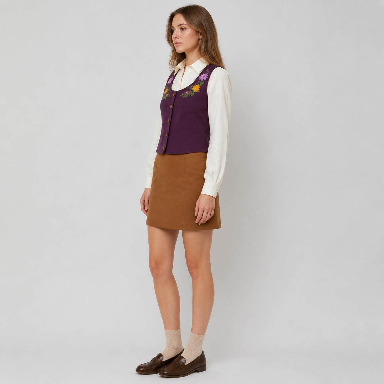 Fitted Tailored Vest Top with Front Buttons – view 3