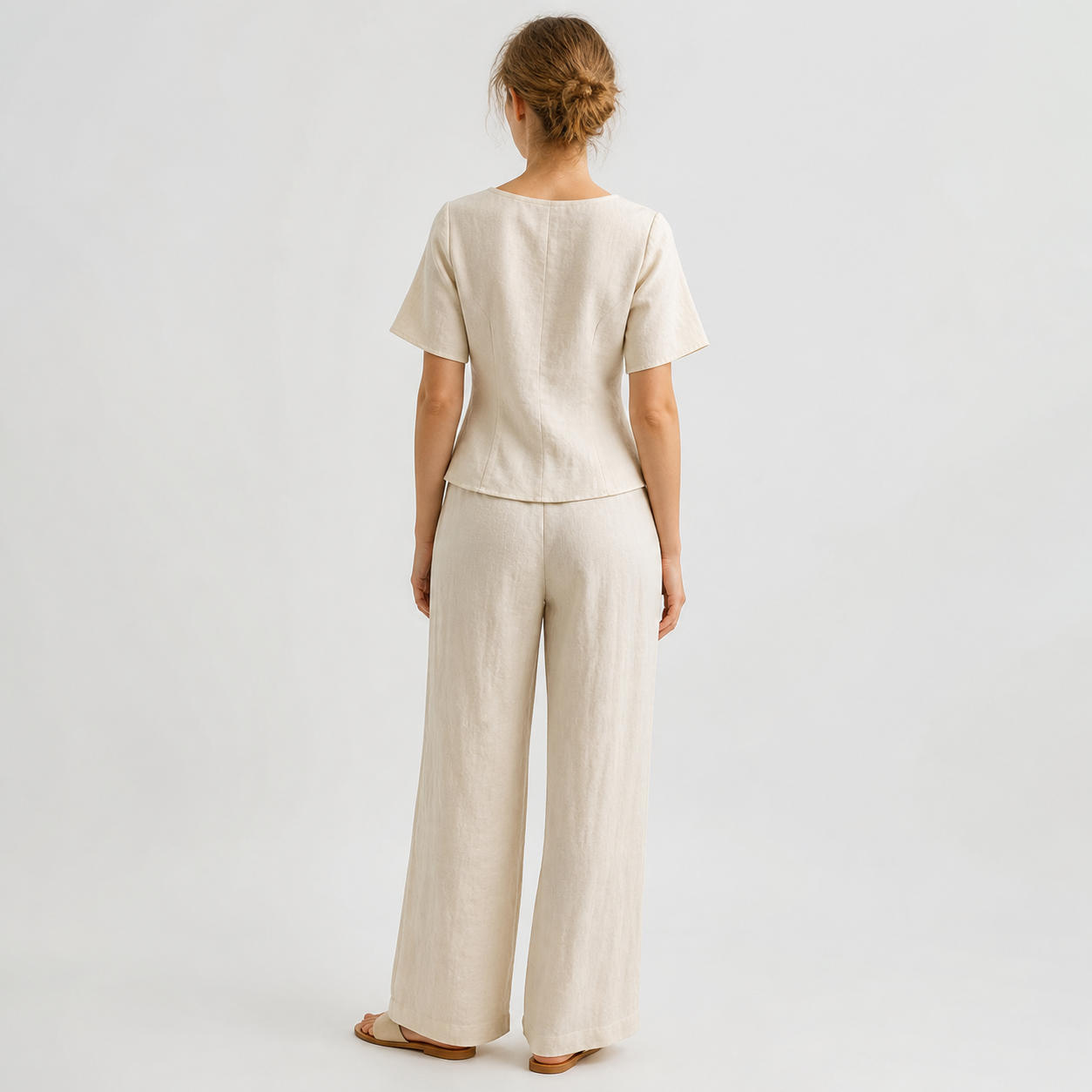 Linen Top with Flared Short Bell Sleeves – view 2