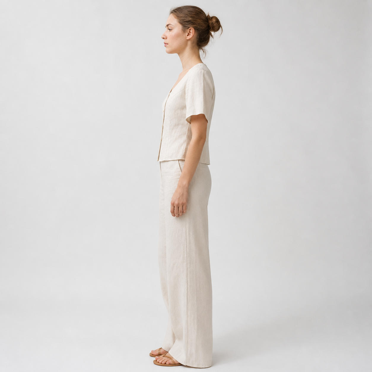 Linen Top with Flared Short Bell Sleeves – view 3