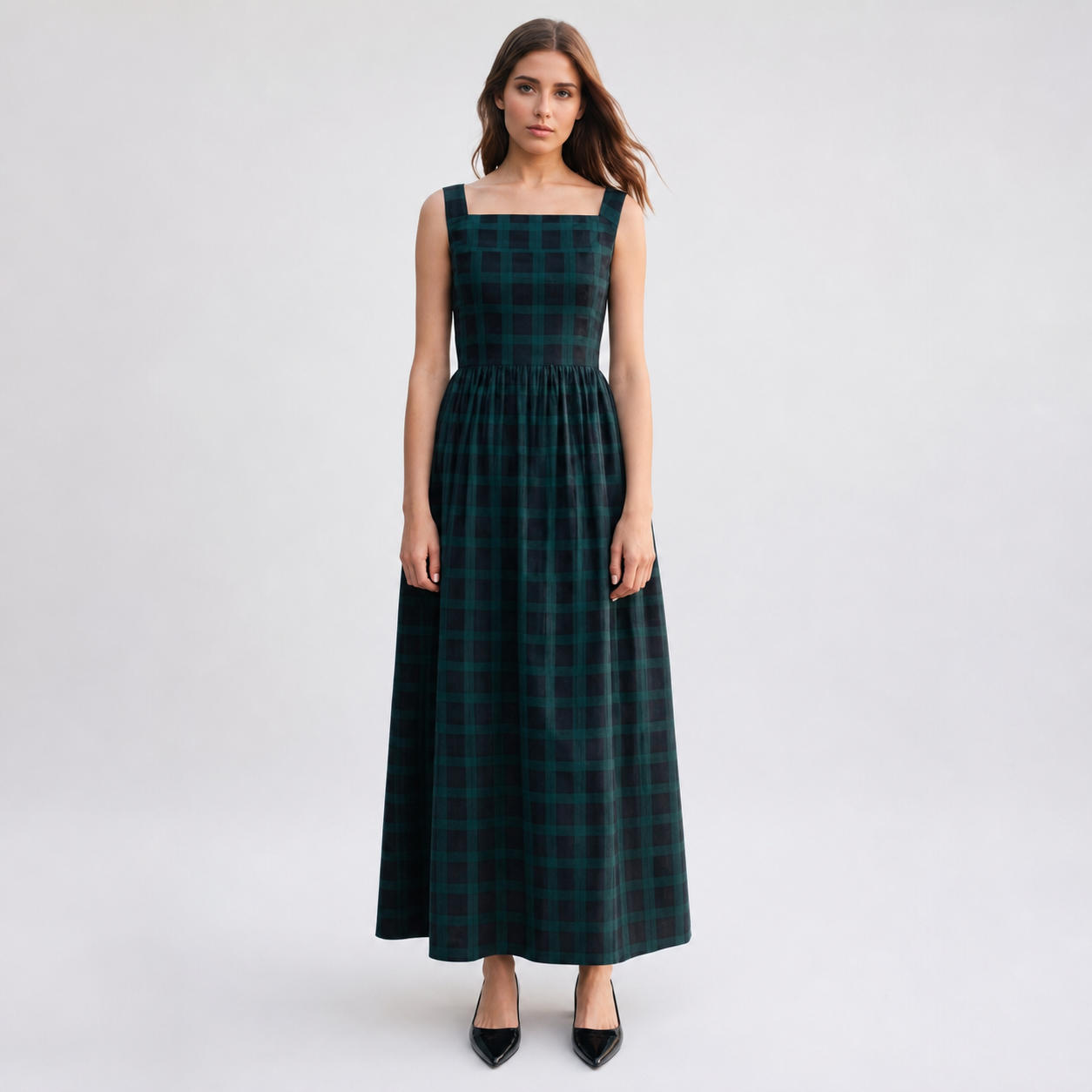Florentine Square Neck Midi Dress with Puff Sleeves