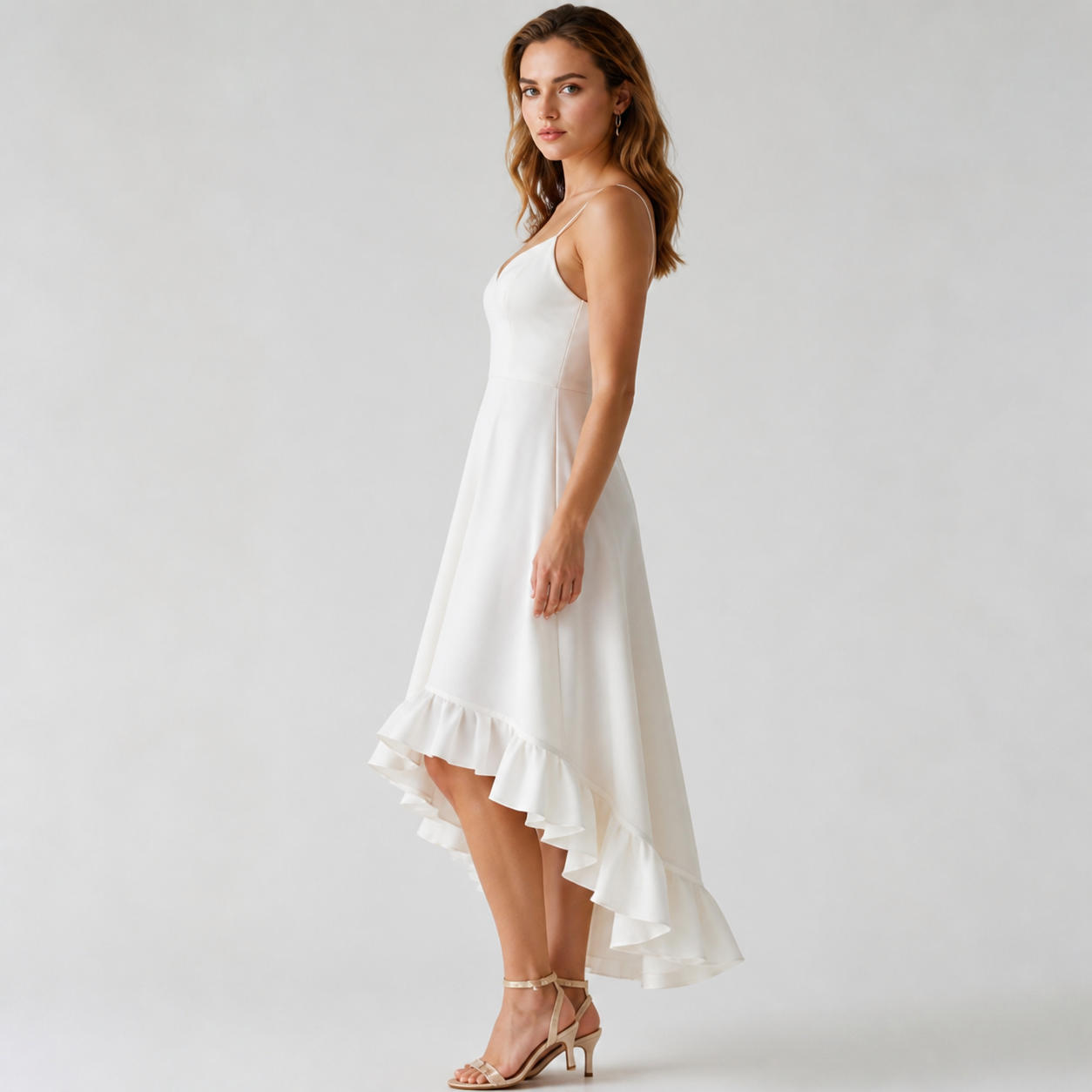 Flounce Hem Summer Midi Dress with Spaghetti Straps – view 3